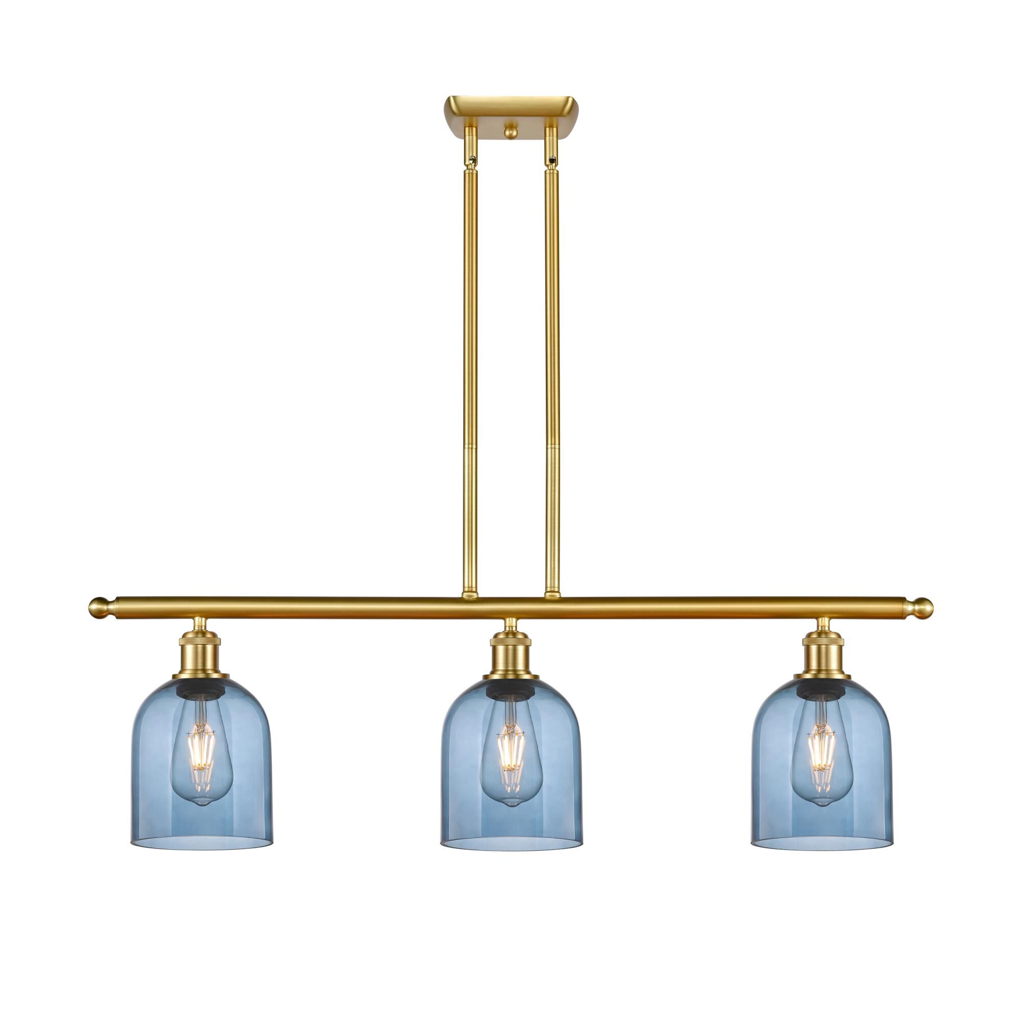 Shown in Satin Gold finish and Princess Blue glass