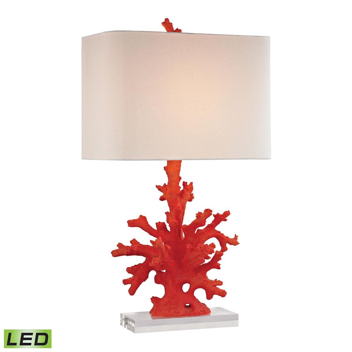 Shown in Red Coral finish and Off White Linen shade