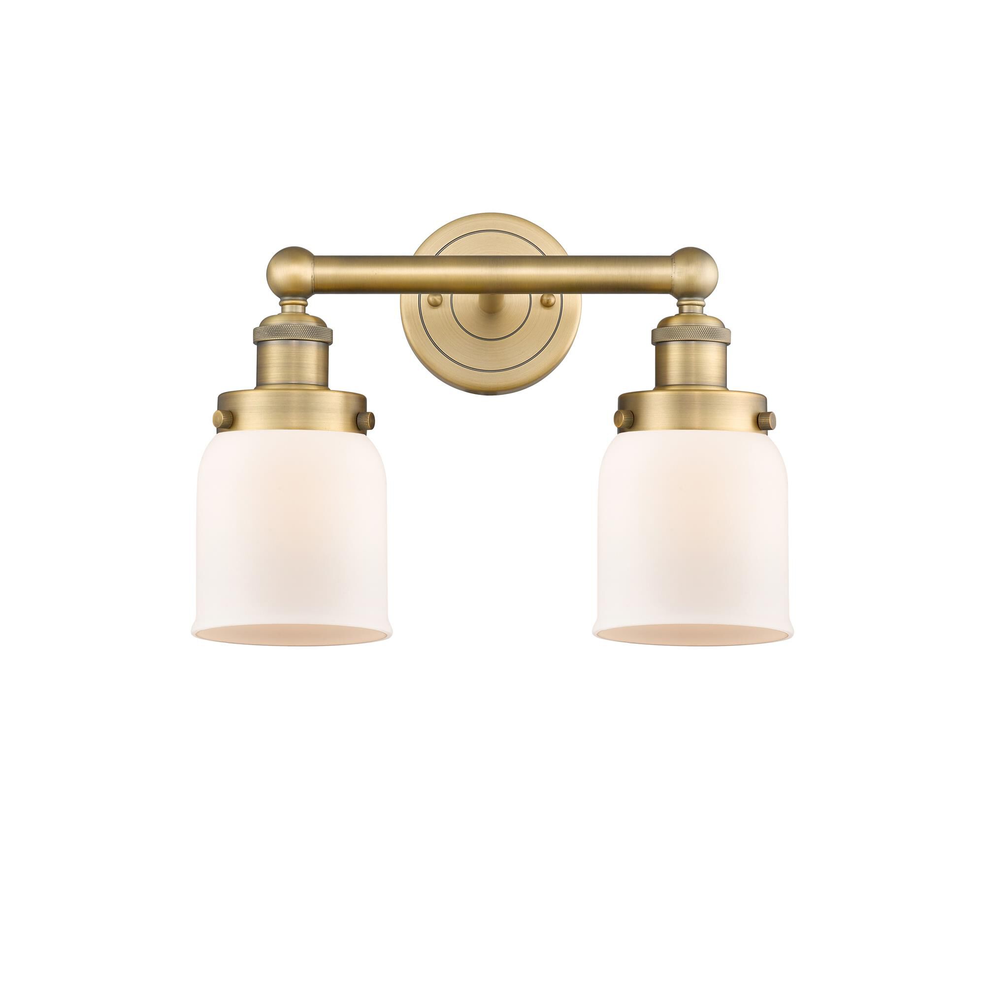 Shown in Brushed Brass finish and Matte White glass