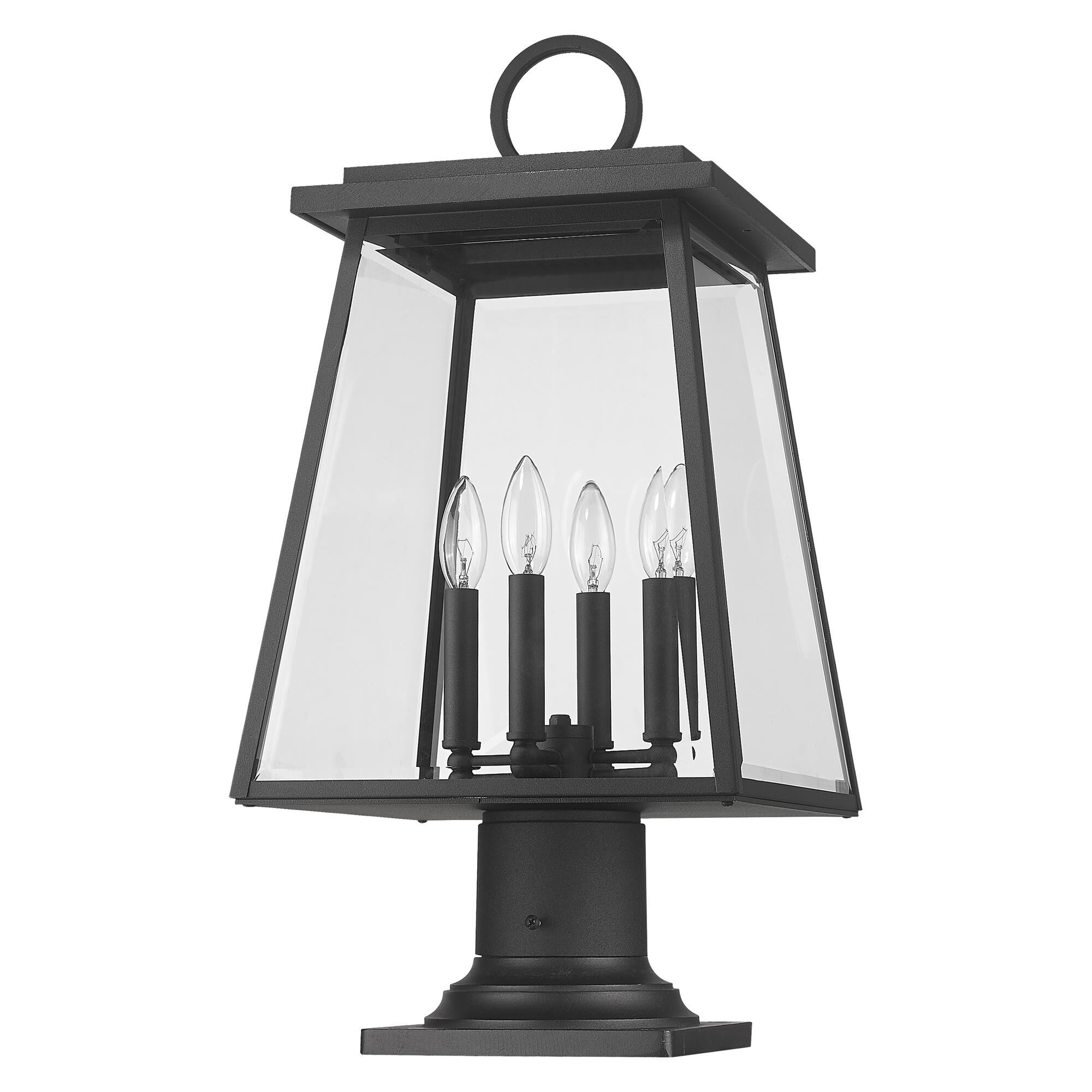 Shown in Black finish and Clear Beveled glass