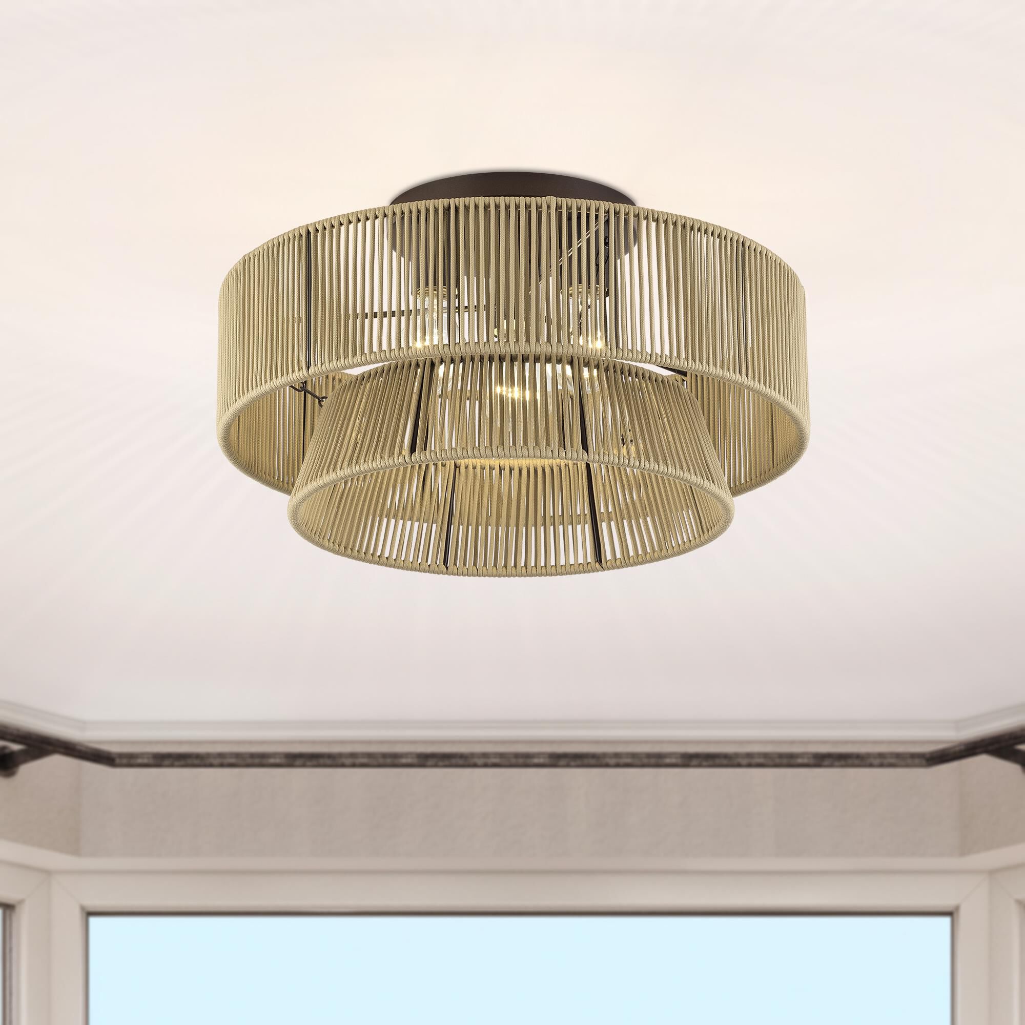 Shown in English Bronze finish and Hand-Woven Venetian Gold Color Polyester Rope shade