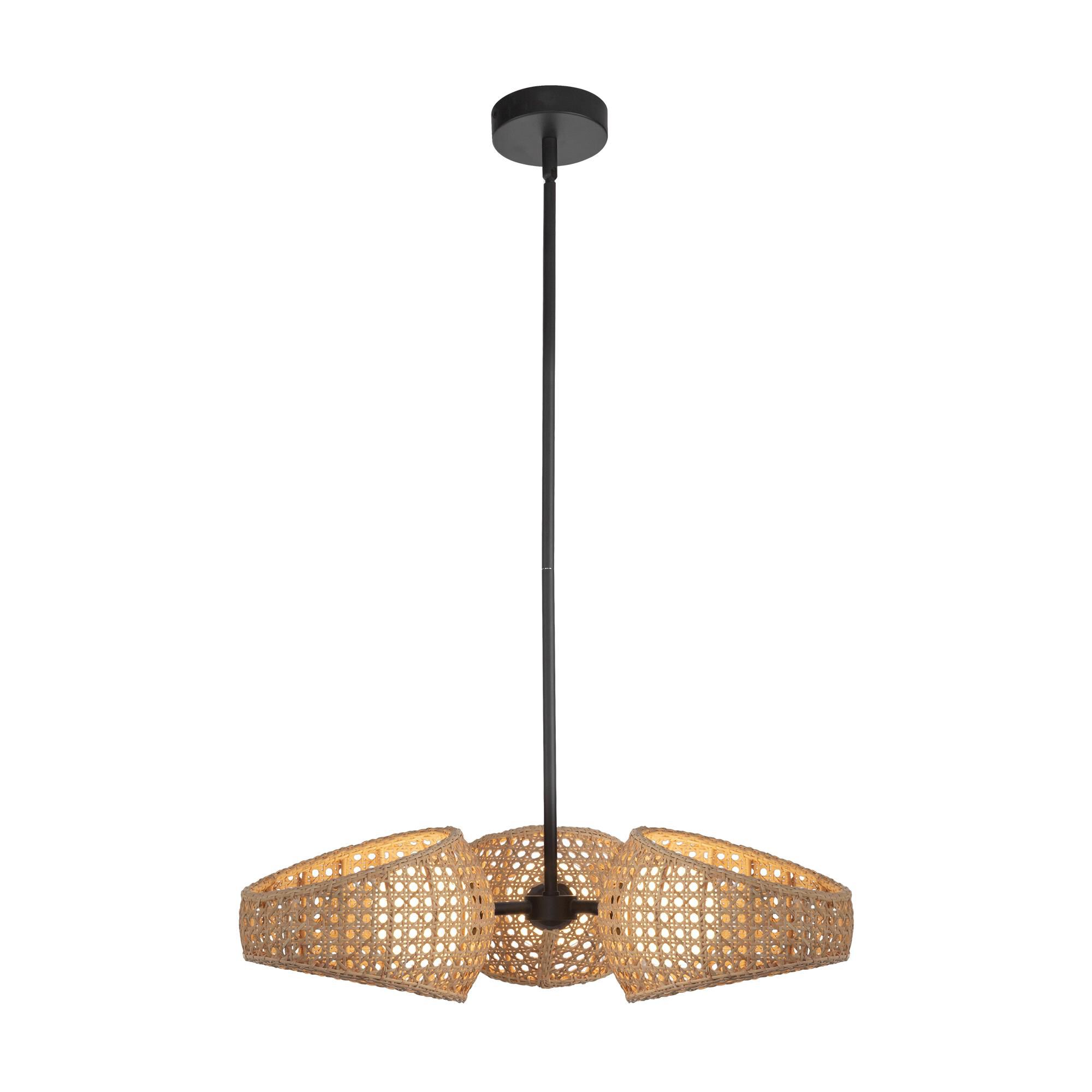 Shown in Black/Opal Glass finish and Opal glass and Rattan shade
