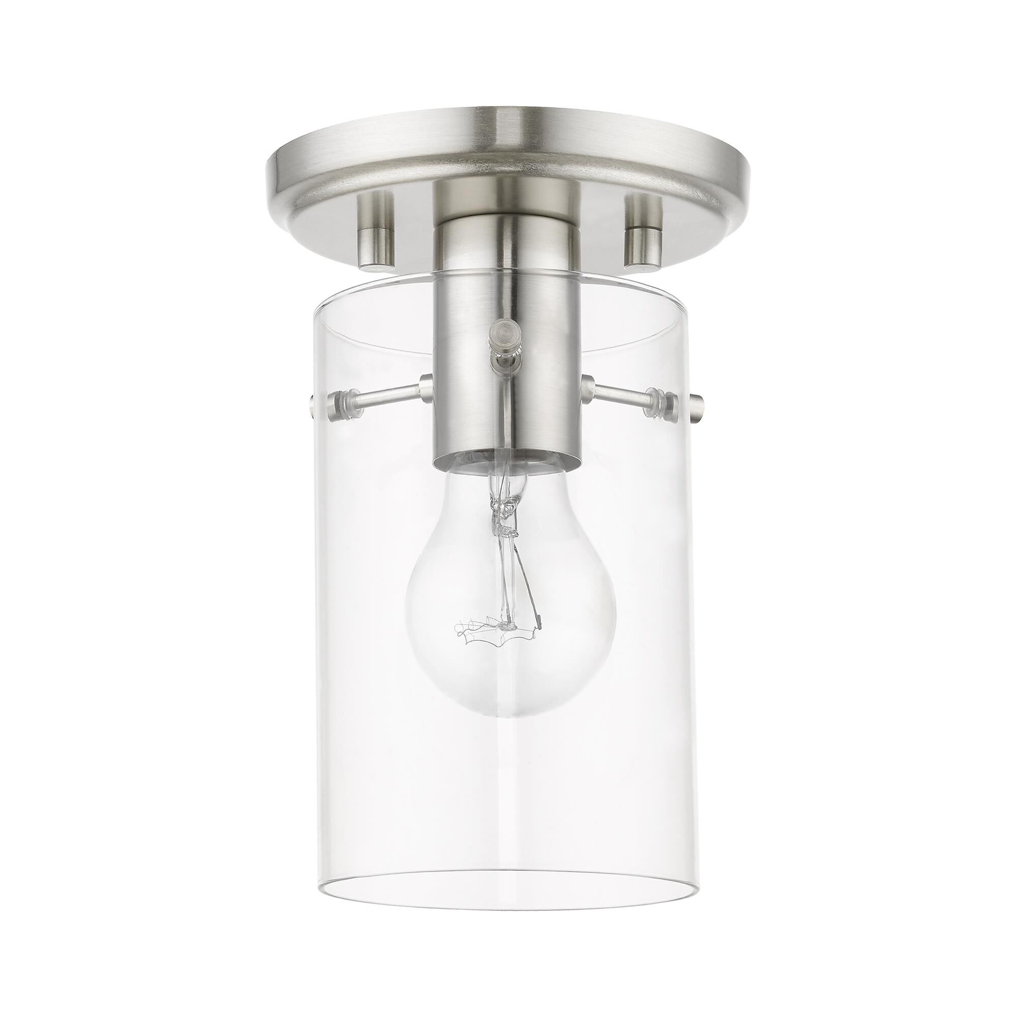 Shown in Brushed Nickel finish and Clear glass