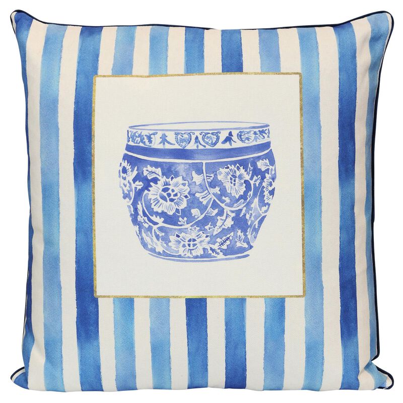 Tamara Day Porcelain Stripe 24 Inch Decorative Pillow by Stylecraft