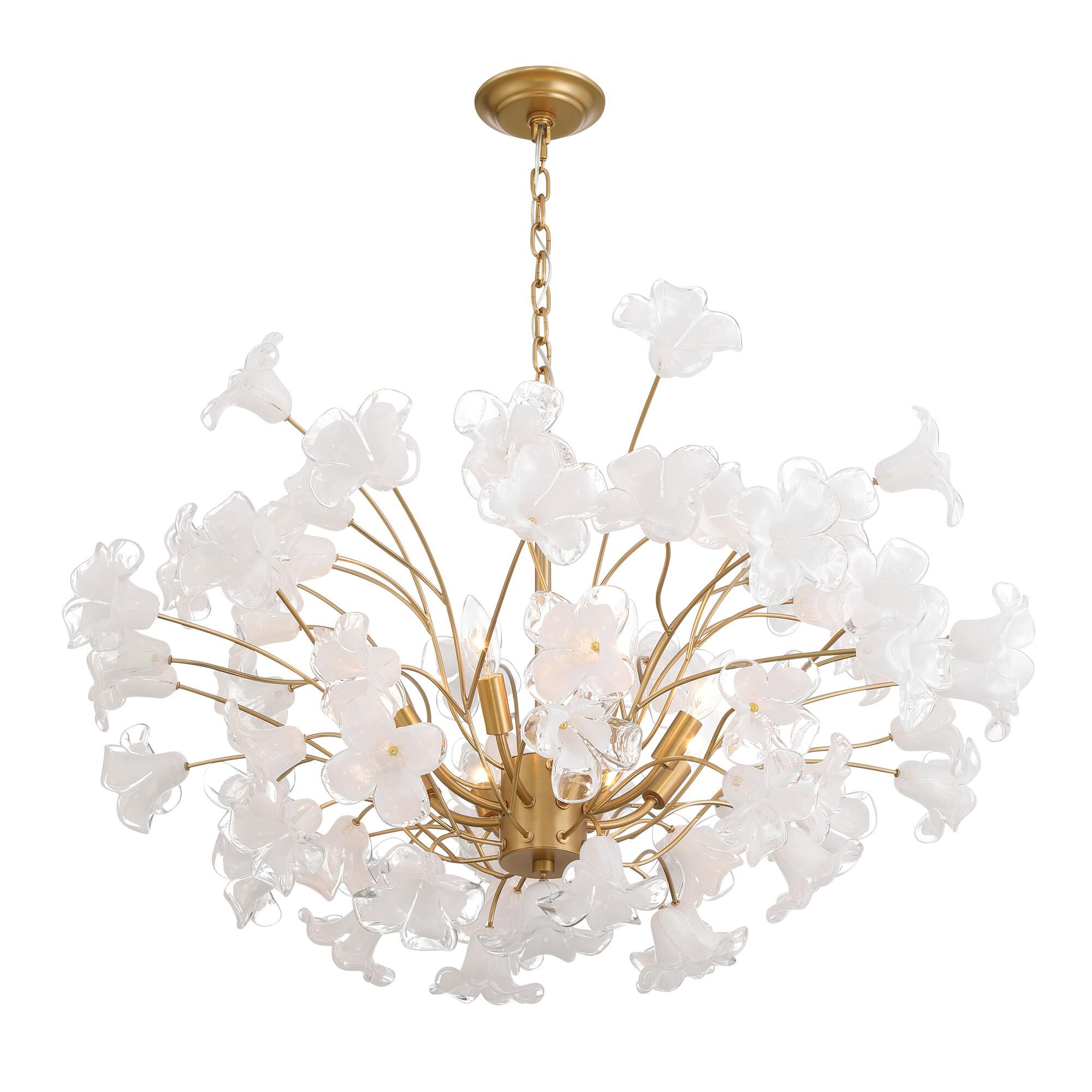 Shown in Legacy Brass finish and Clear Handmade glass