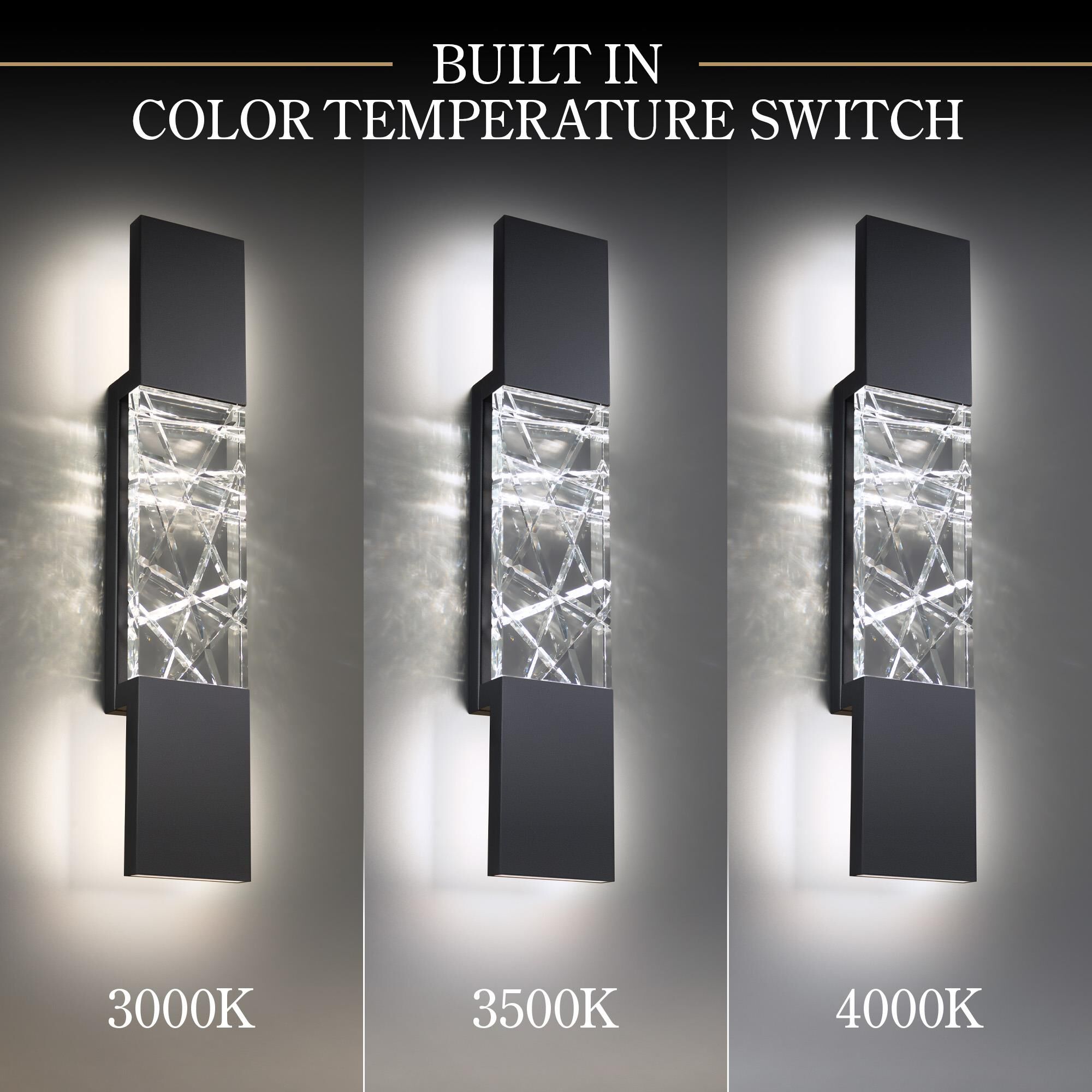 Shown in Black finish and Clear Optic Crystal glass