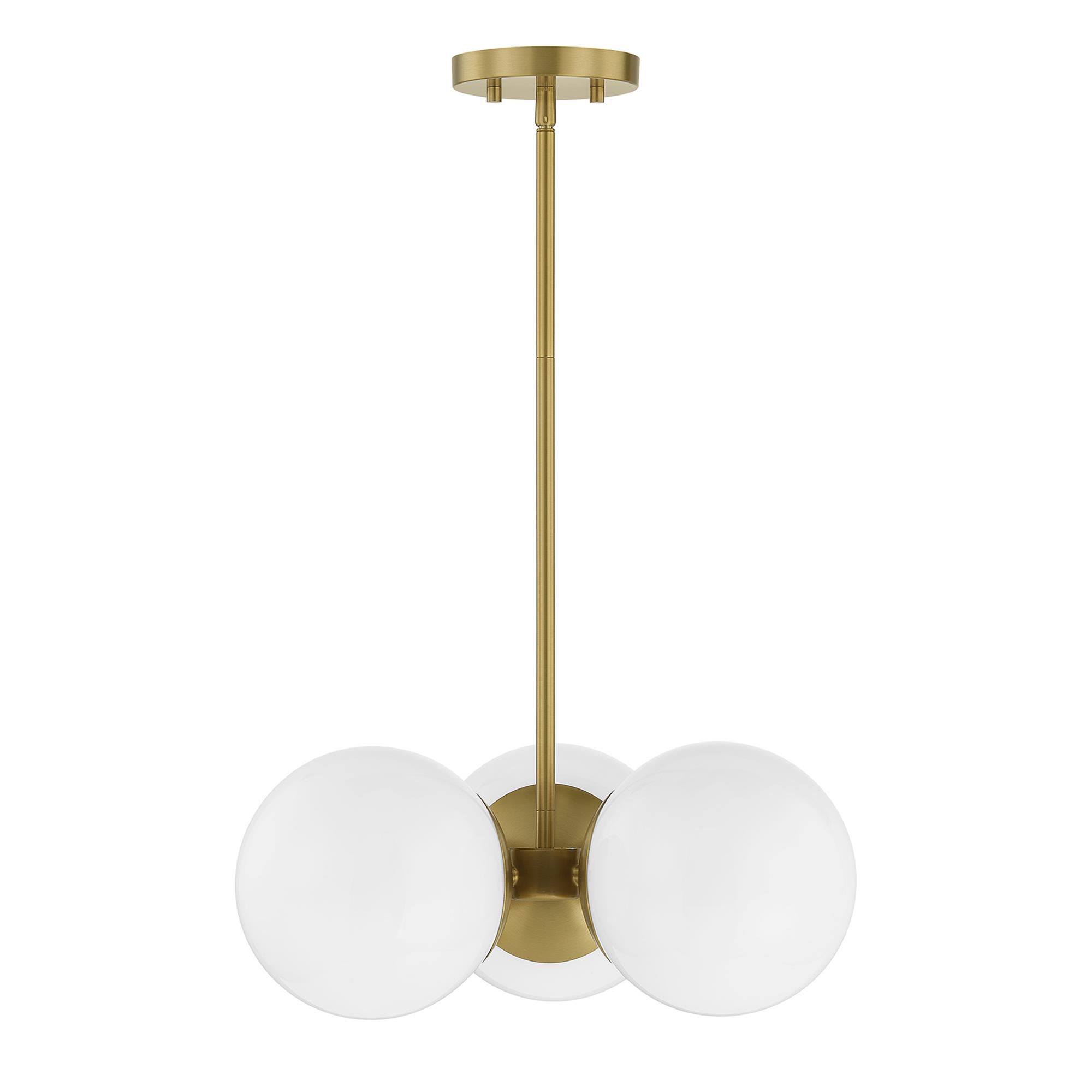 Shown in Warm Brass finish and White Opal glass