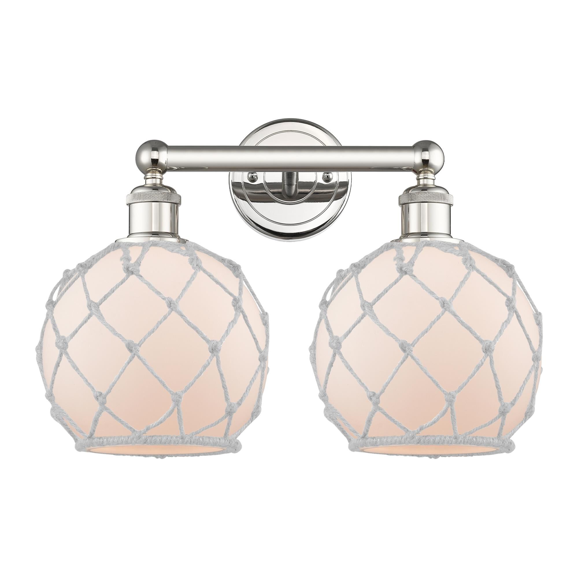 Shown in Polished Nickel finish and White with White Rope glass