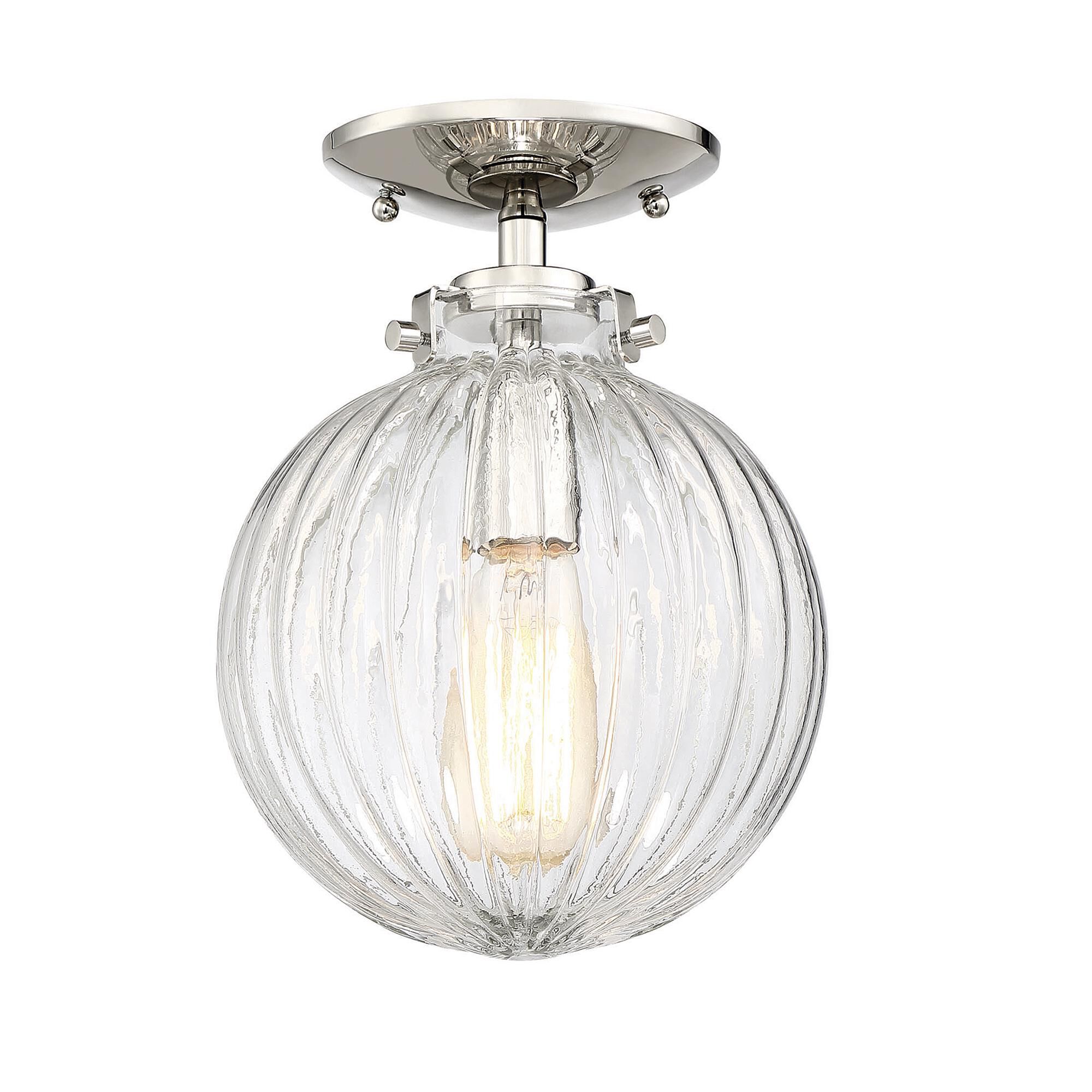 Shown in Polished Nickel finish and Clear Ribbed glass
