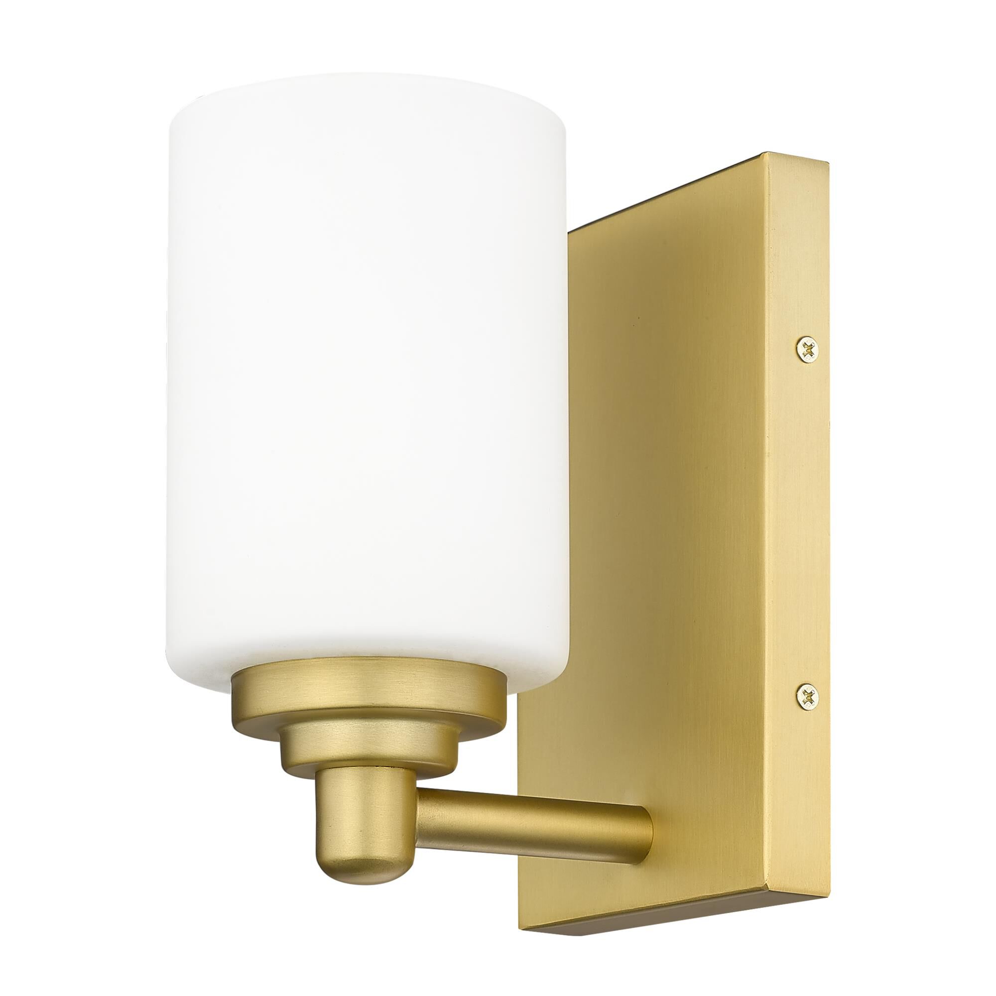 Shown in Brushed Gold finish and White glass