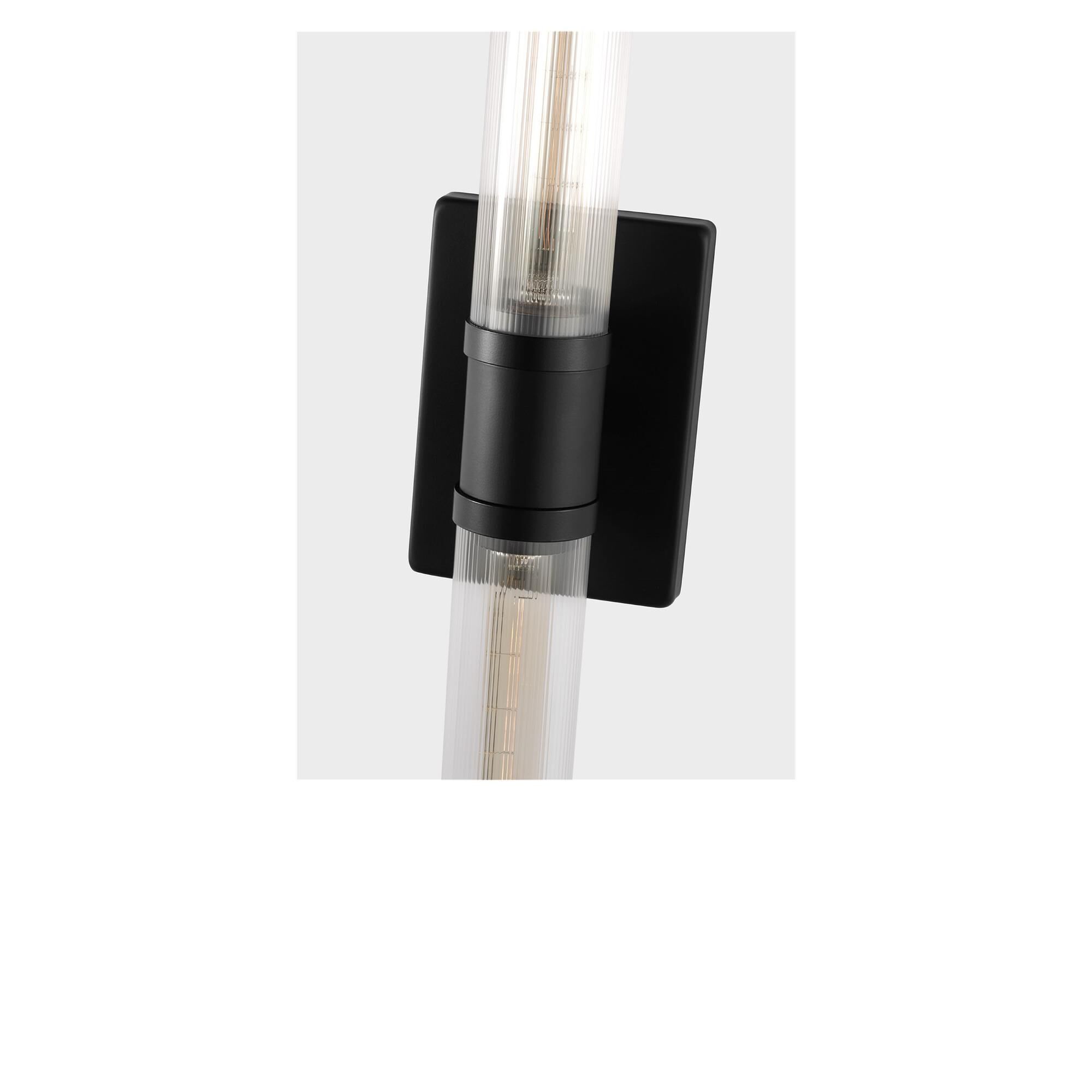 Shown in Midnight Black finish and Clear Fluted glass