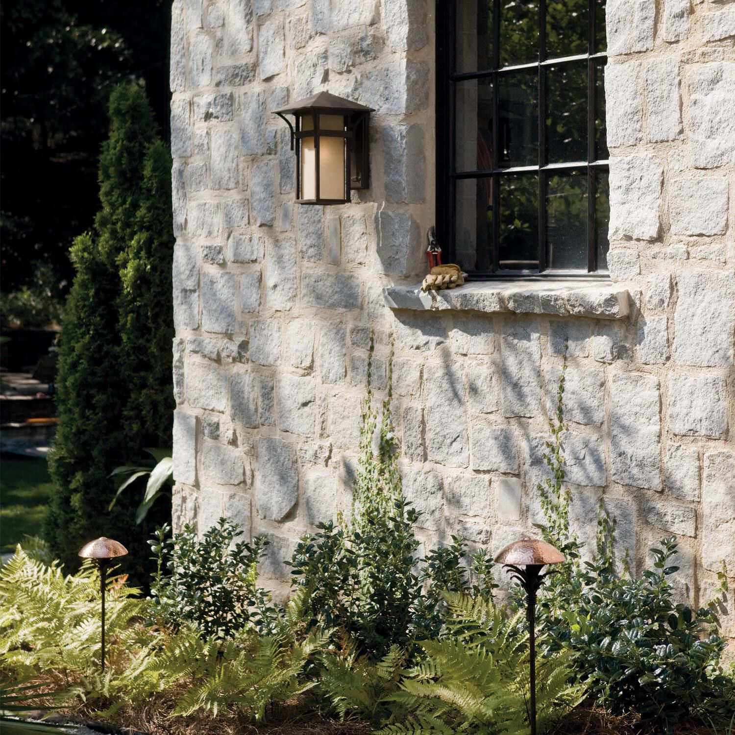 Shown in Anchor Bronze finish and Etched Amber Seedy Bound glass