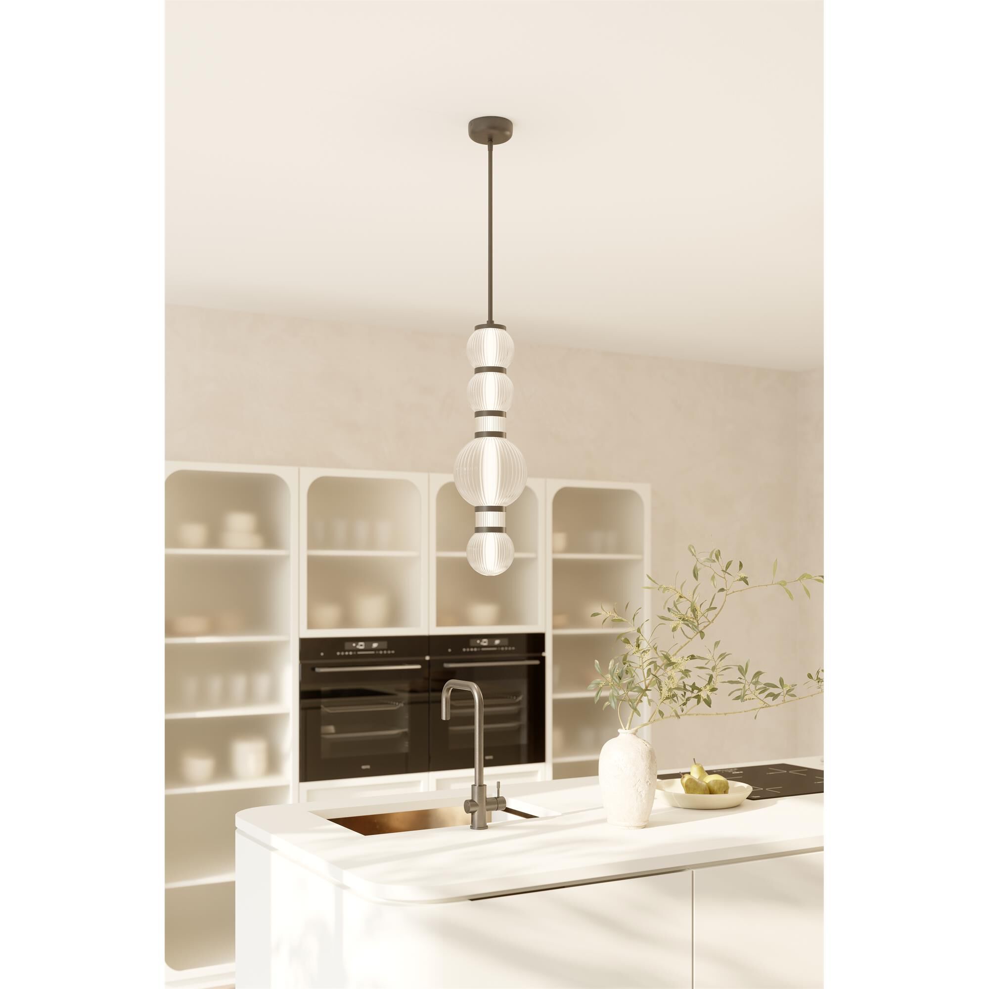 Shown in Dark Matte Black finish and Clear Ribbed glass