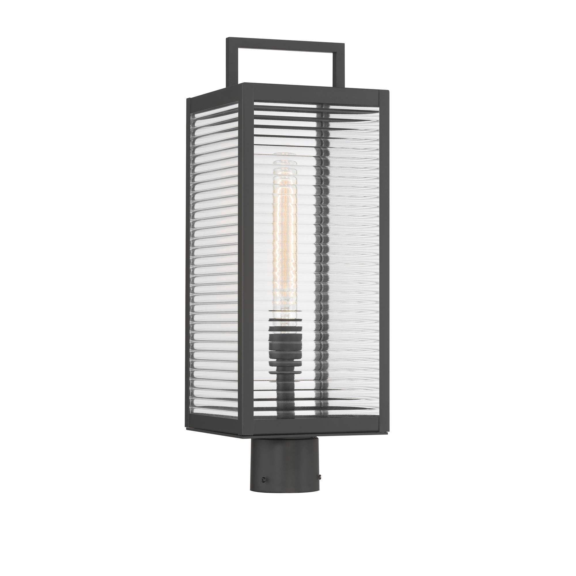 Shown in Dark Matte Black finish and Clear Ribbed glass