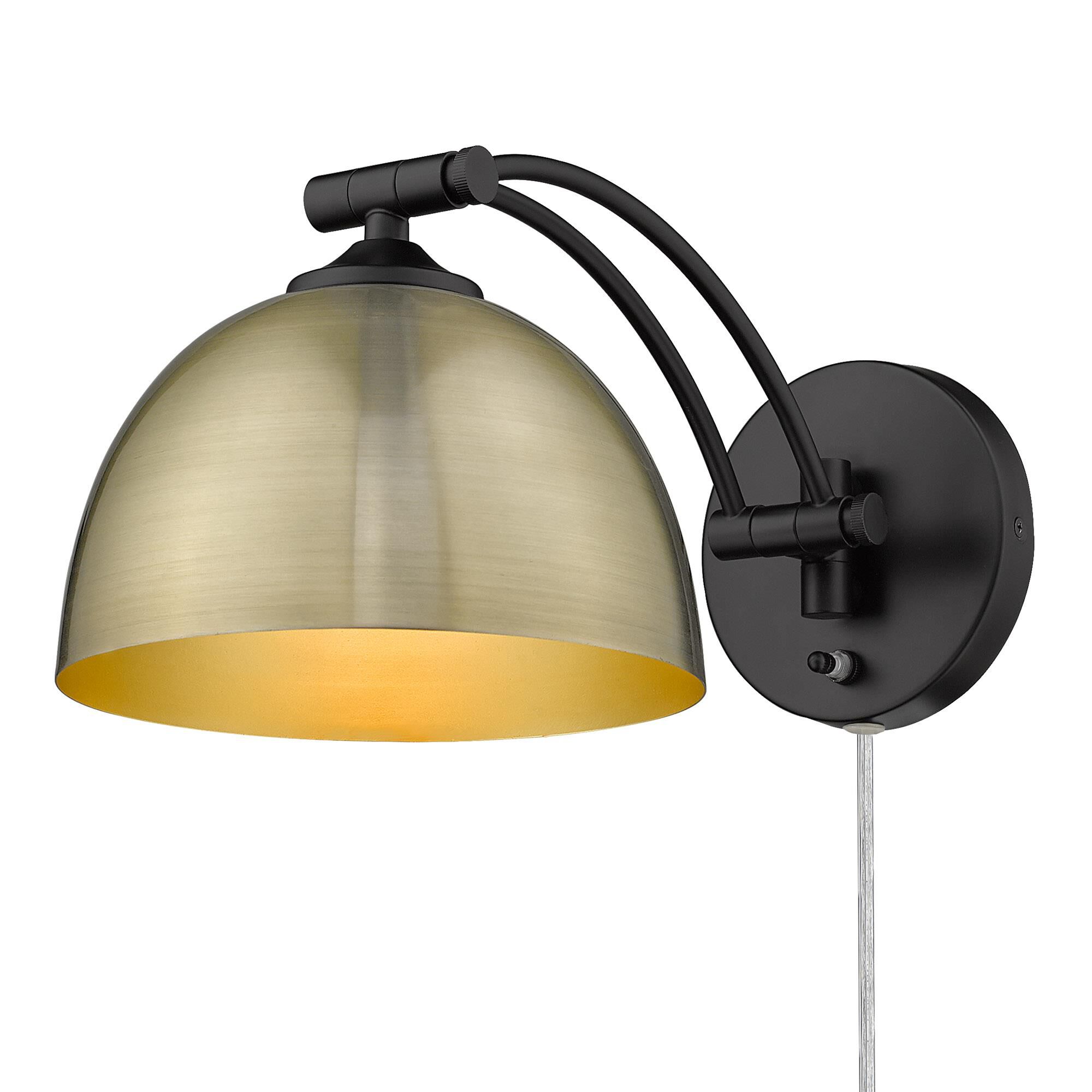Shown in Matte Black finish and Aged Brass shade
