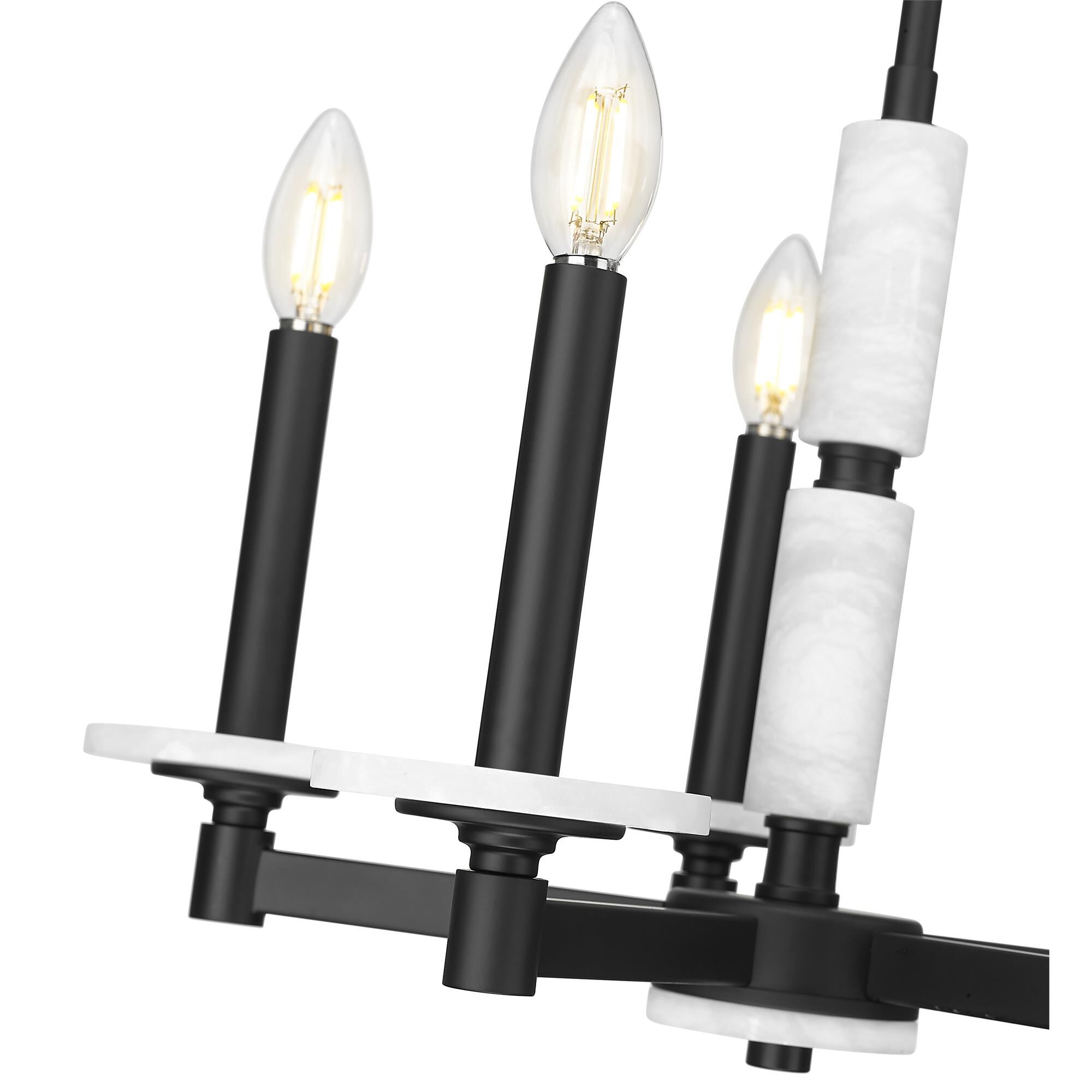 Shown in Matte Black finish and Alabaster glass and Alabaster shade