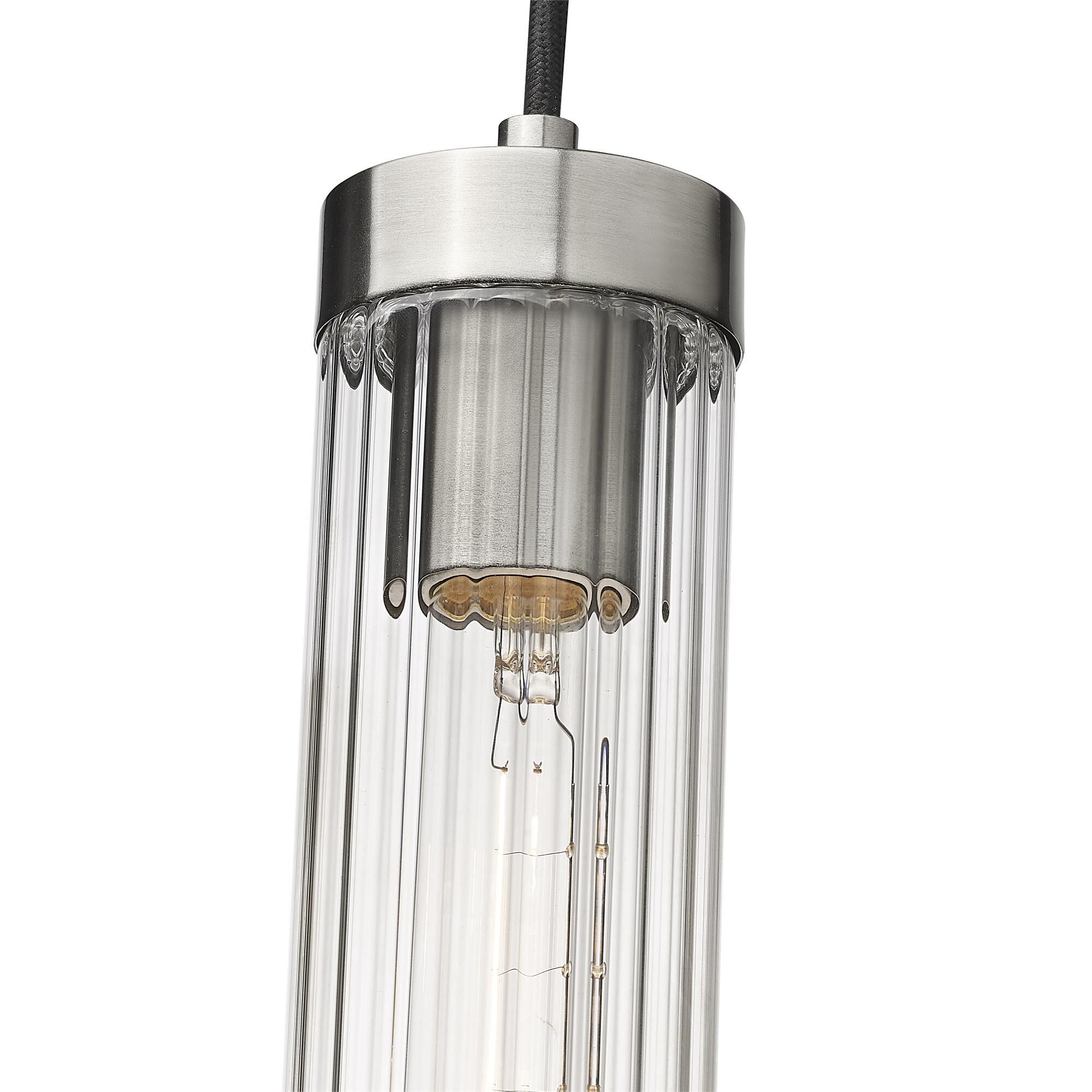 Shown in Brushed Nickel finish and Clear glass