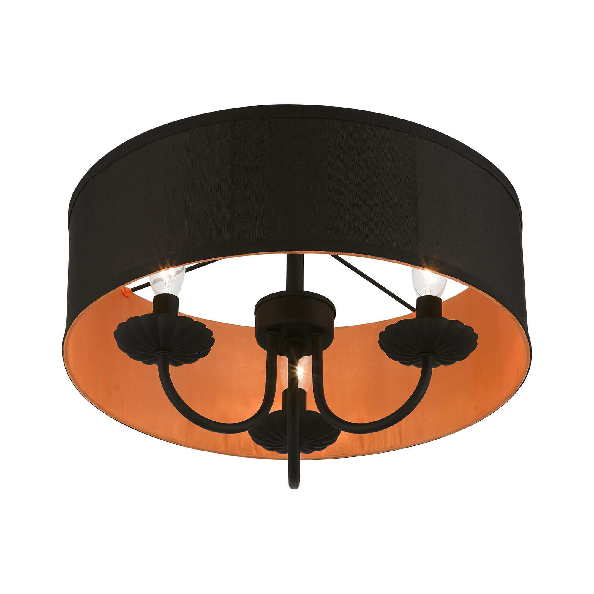 Shown in Black finish and Black Fabric Hardback with Orange Fabric Inside shade