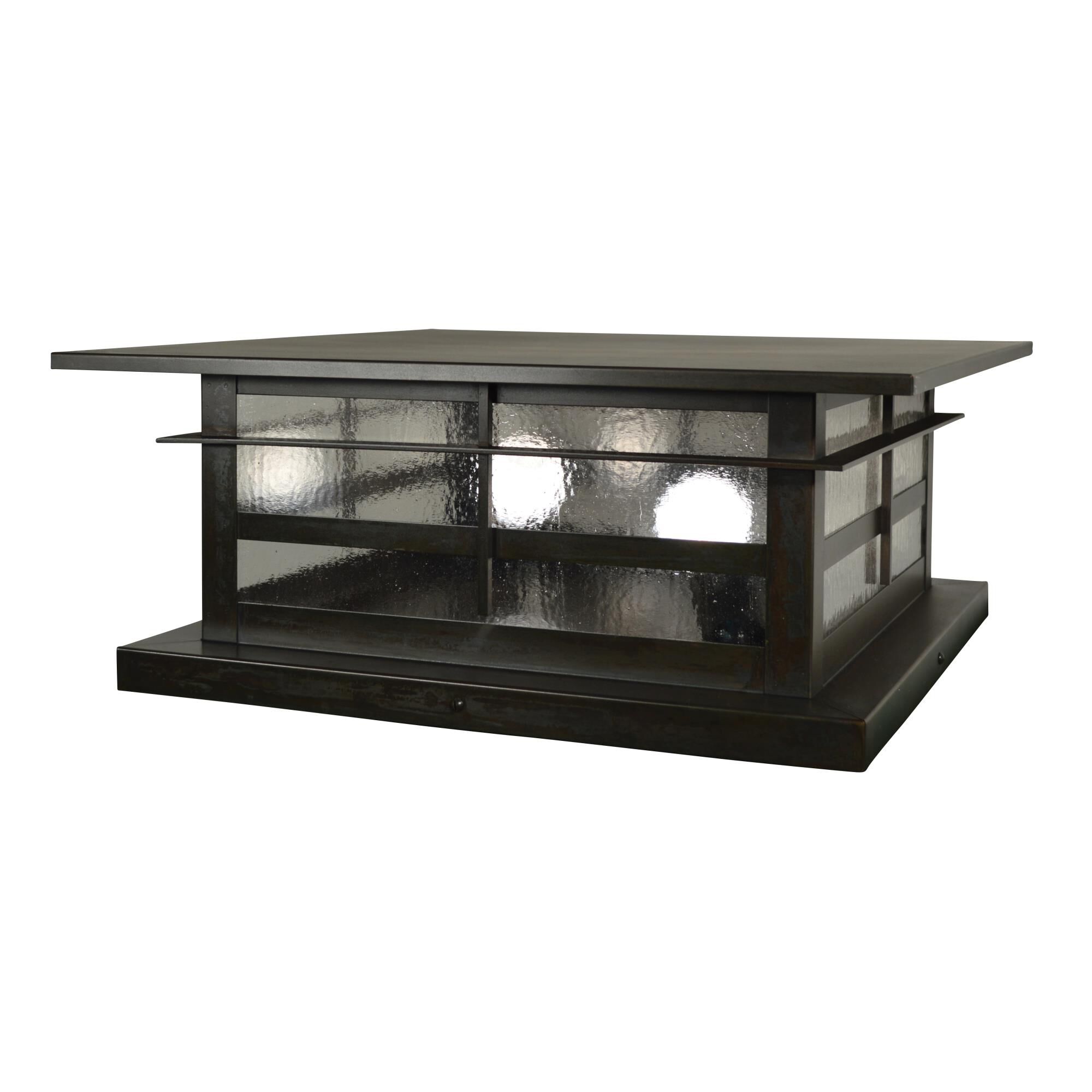 Shown in Bronze finish and Clear Seedy glass