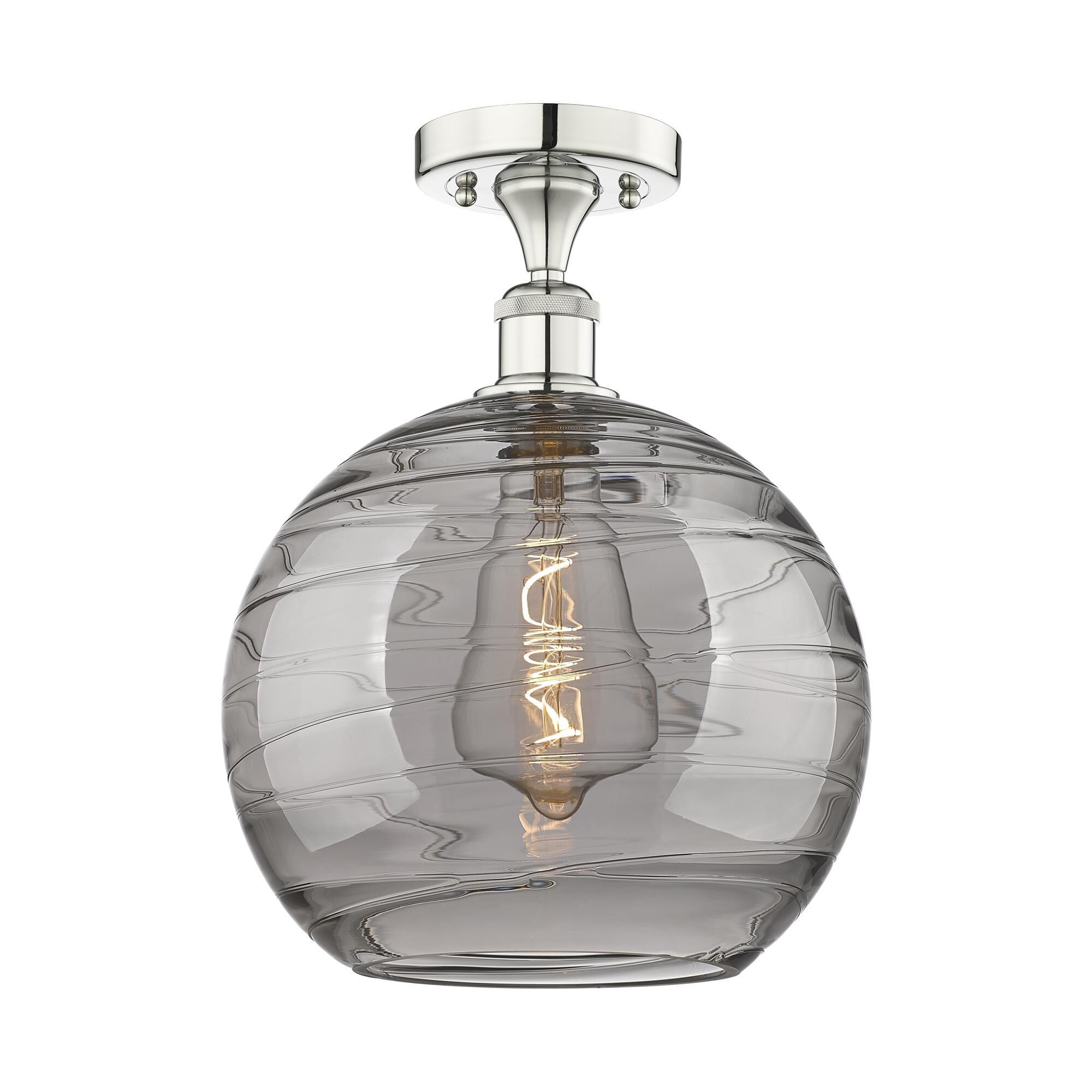 Shown in Polished Nickel finish and Light Smoke Deco Swirl glass