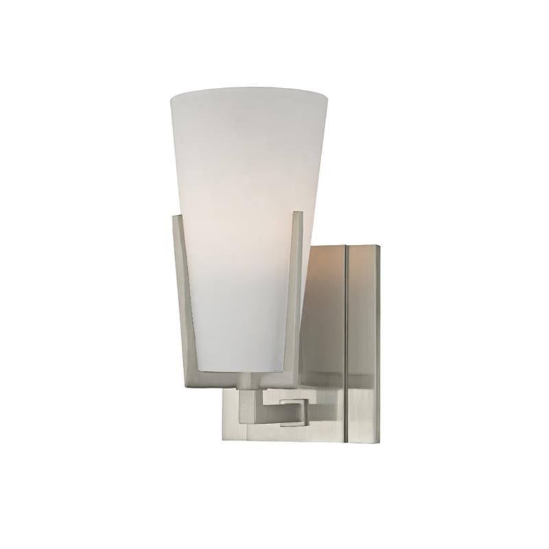 Shown in Satin Nickel finish and Frosted Mouth-Blown glass