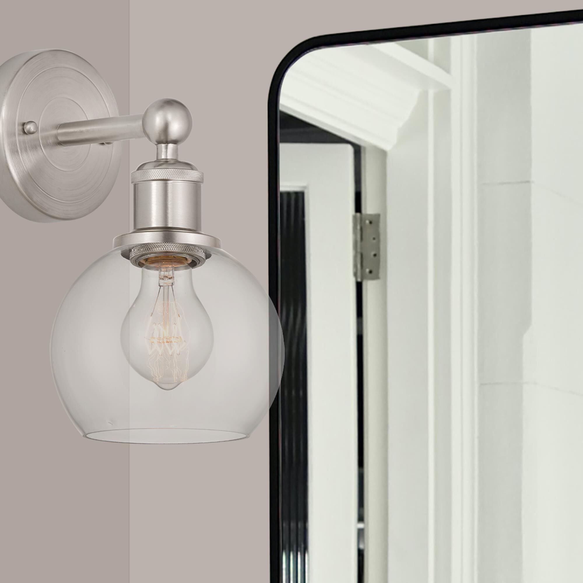 Shown in Brushed Satin Nickel  finish and Clear glass