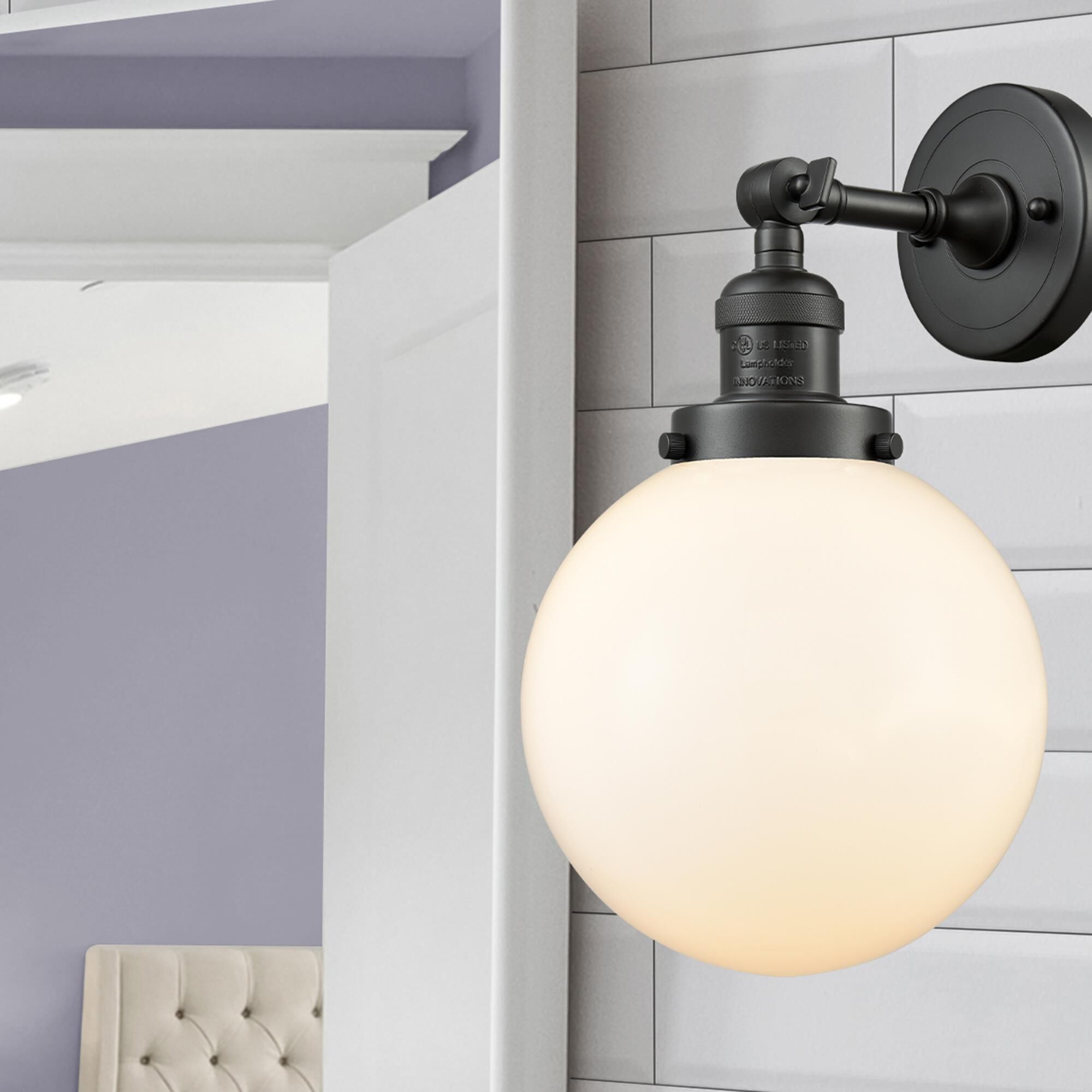 Shown in Oil Rubbed Bronze finish and Matte White Cased glass and No Accent accent