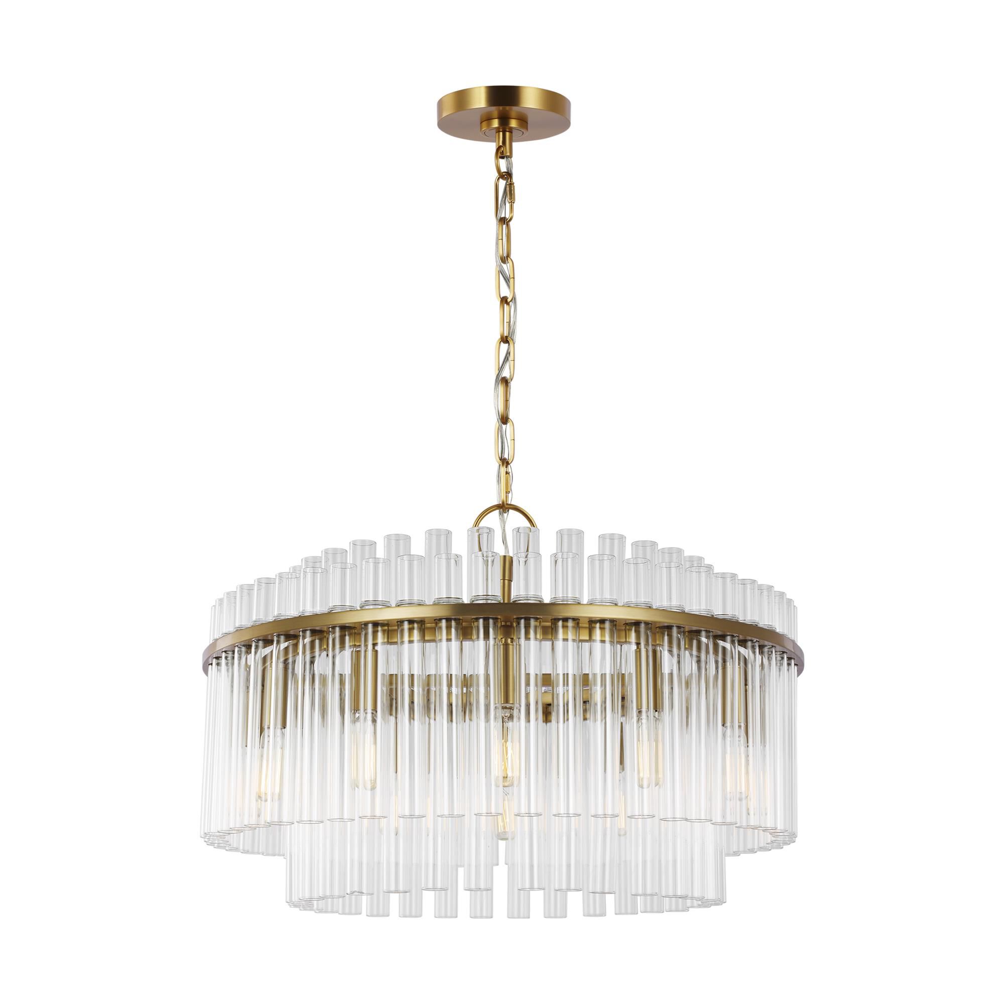Shown in Burnished Brass finish and Clear Tubes glass