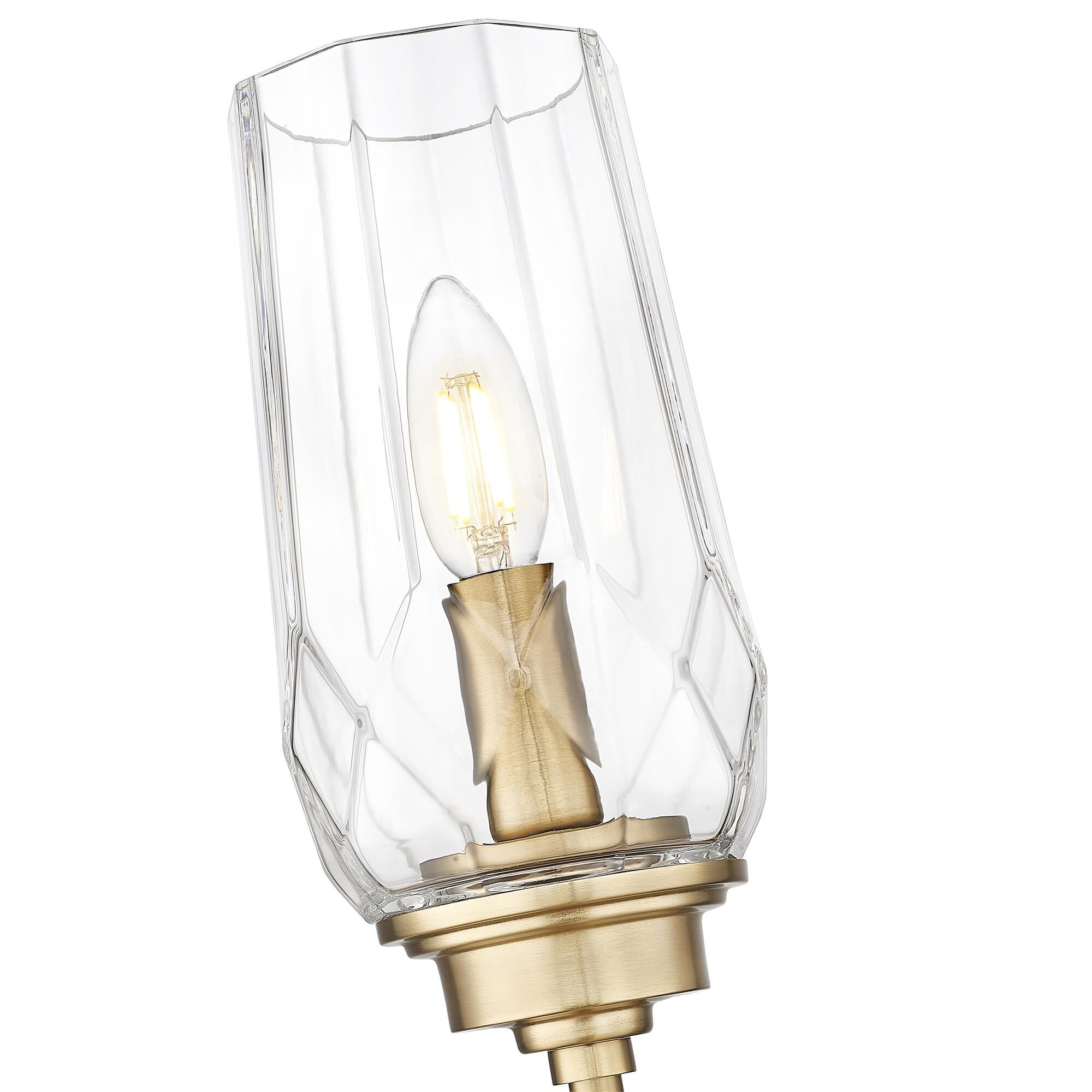 Shown in Modern Gold finish and Clear glass