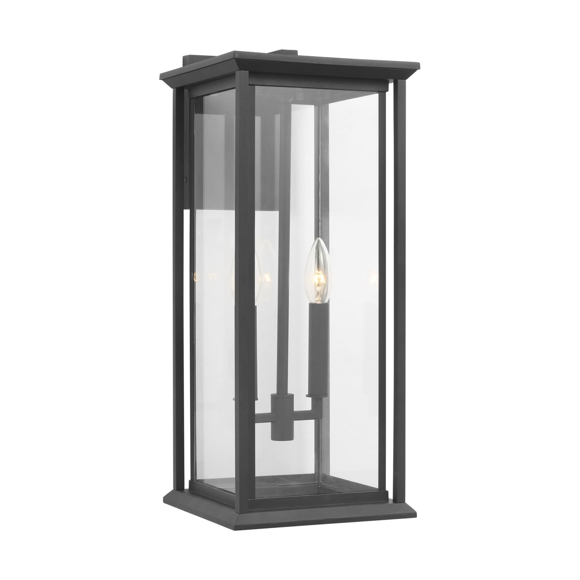 Shown in Textured Black finish and Clear Glass Panels shade
