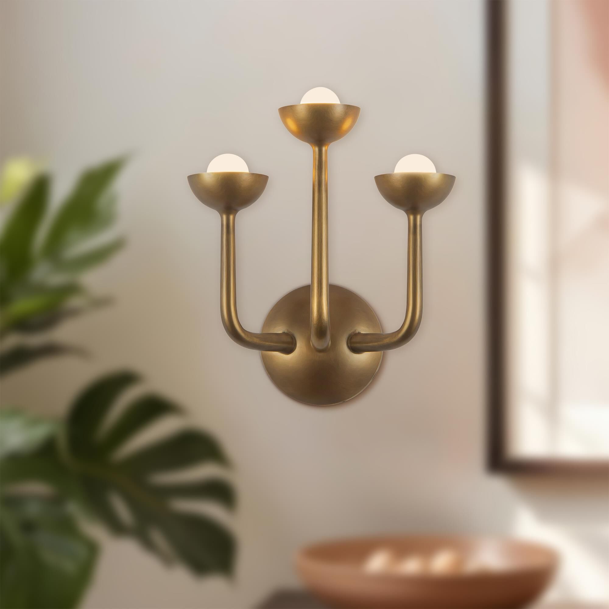 Shown in Vintage Brass finish and Frosted glass