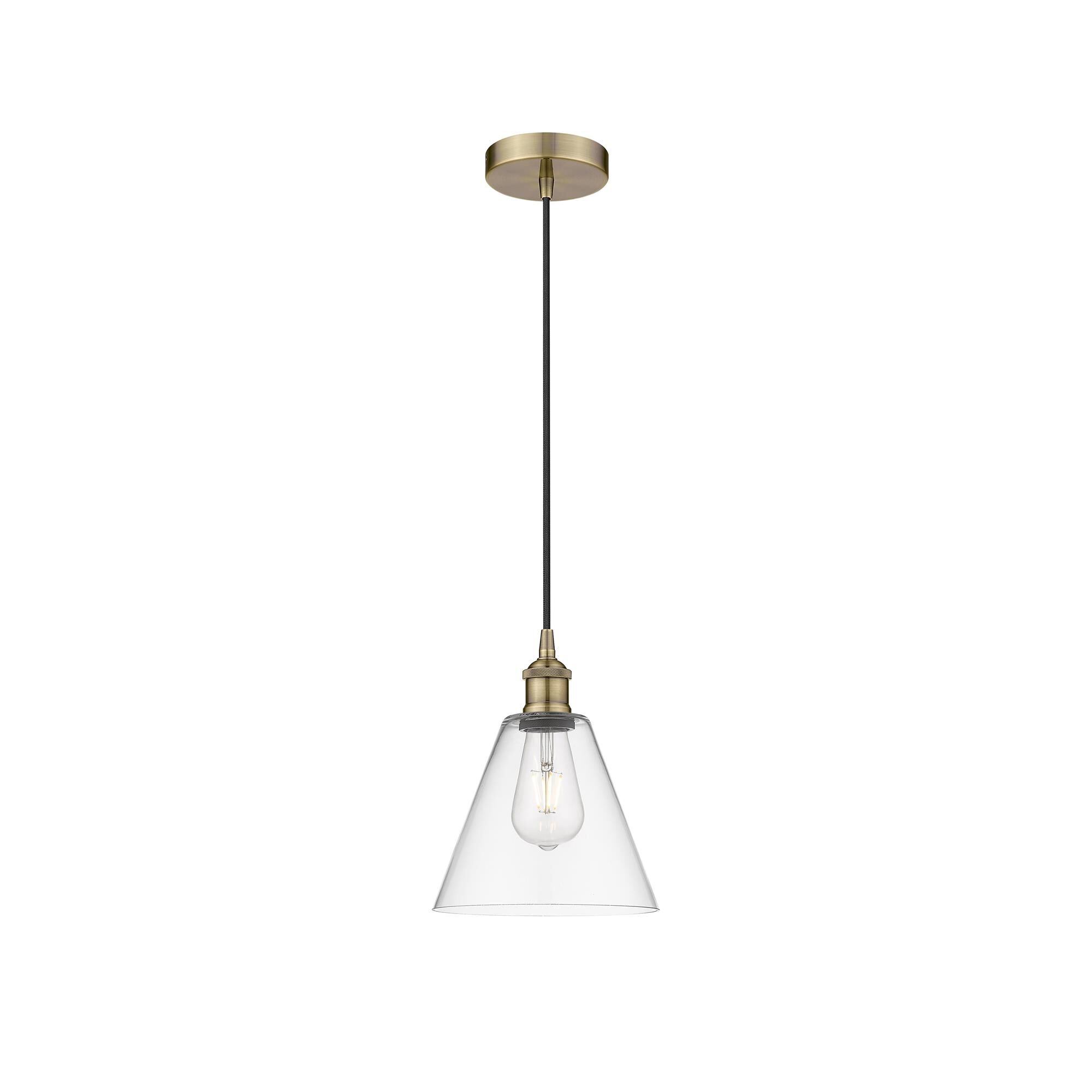 Shown in Antique Brass finish and Clear glass