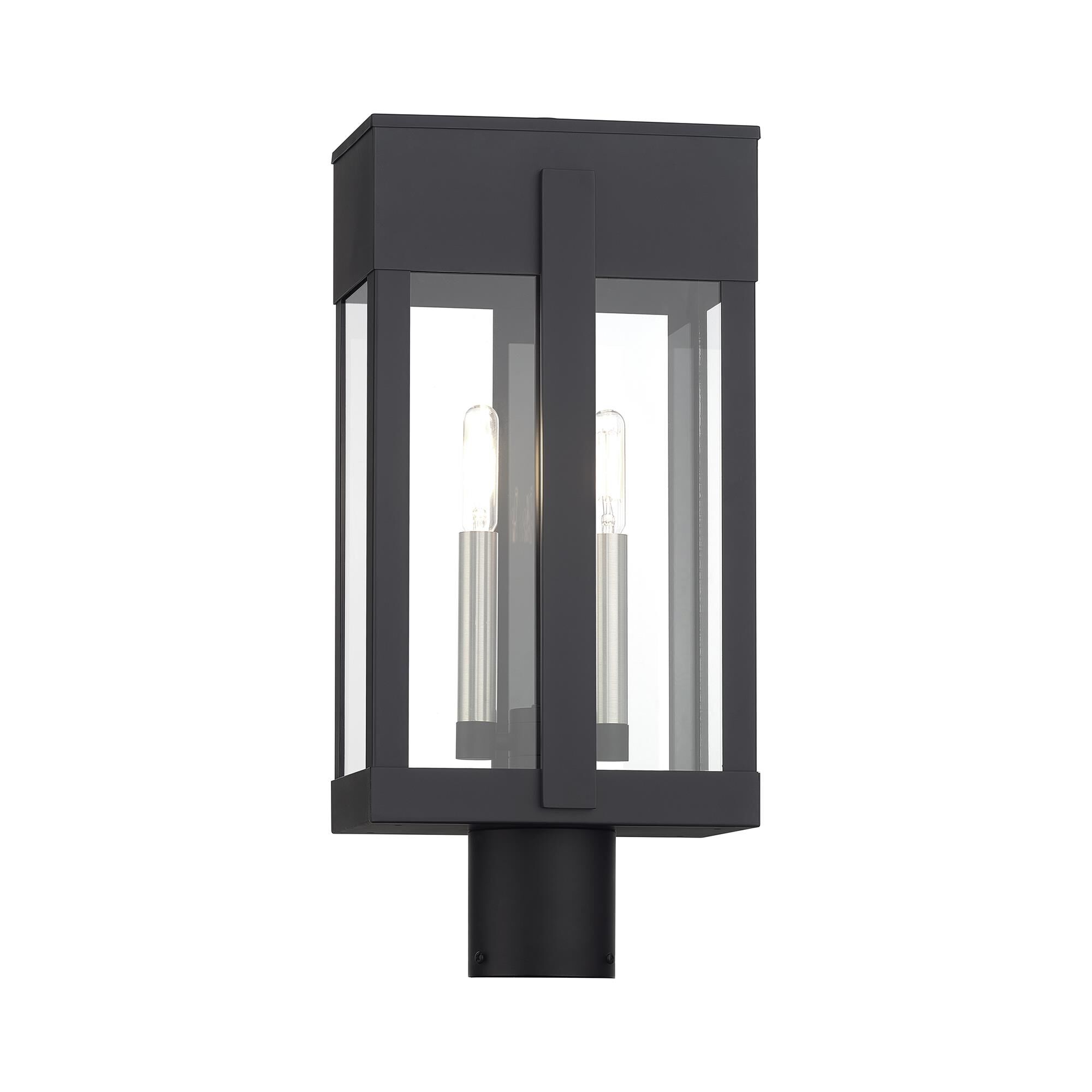 Shown in Black with Brushed Nickel Candles finish and Clear glass