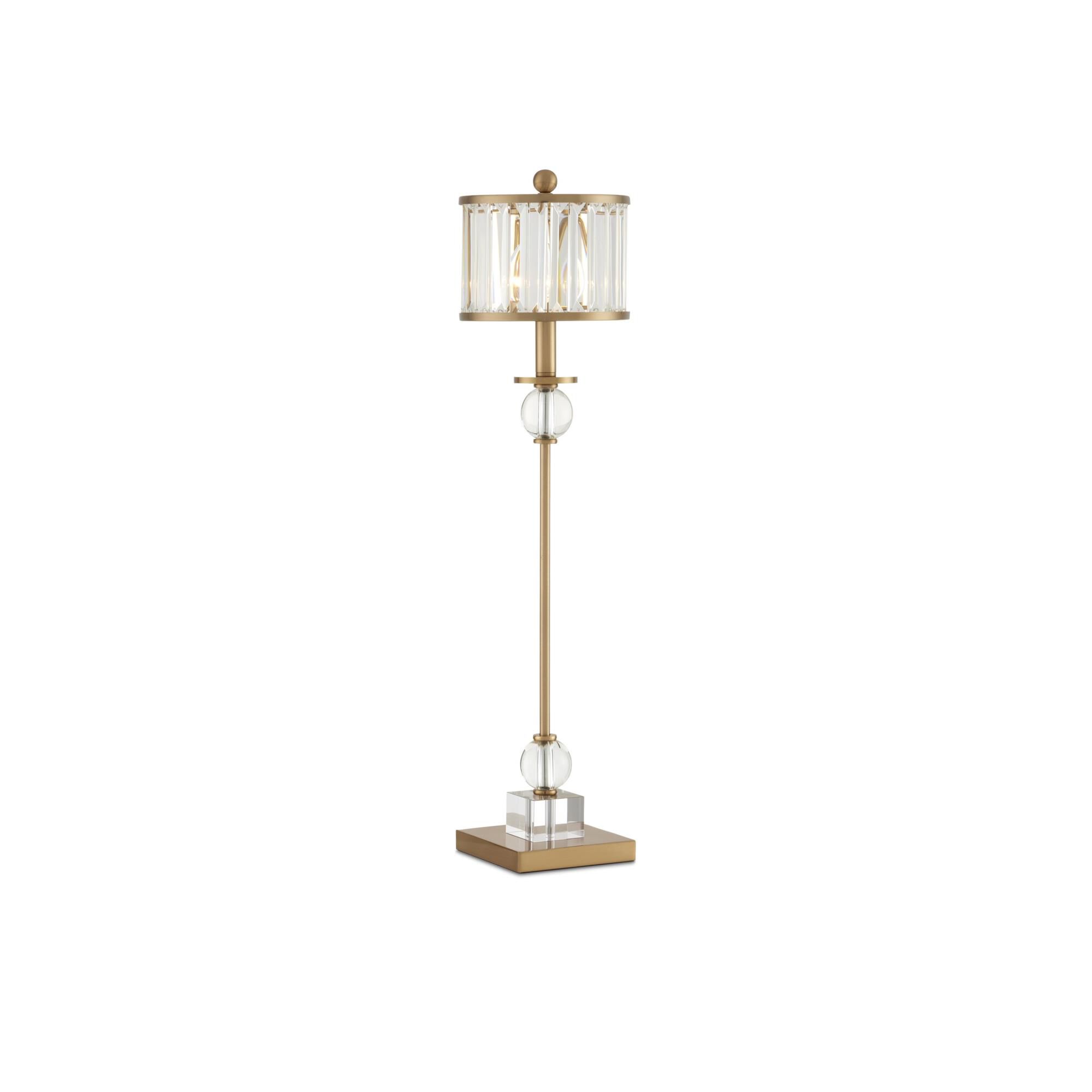 Shown in Crystal/Antique Brass finish and Included shade