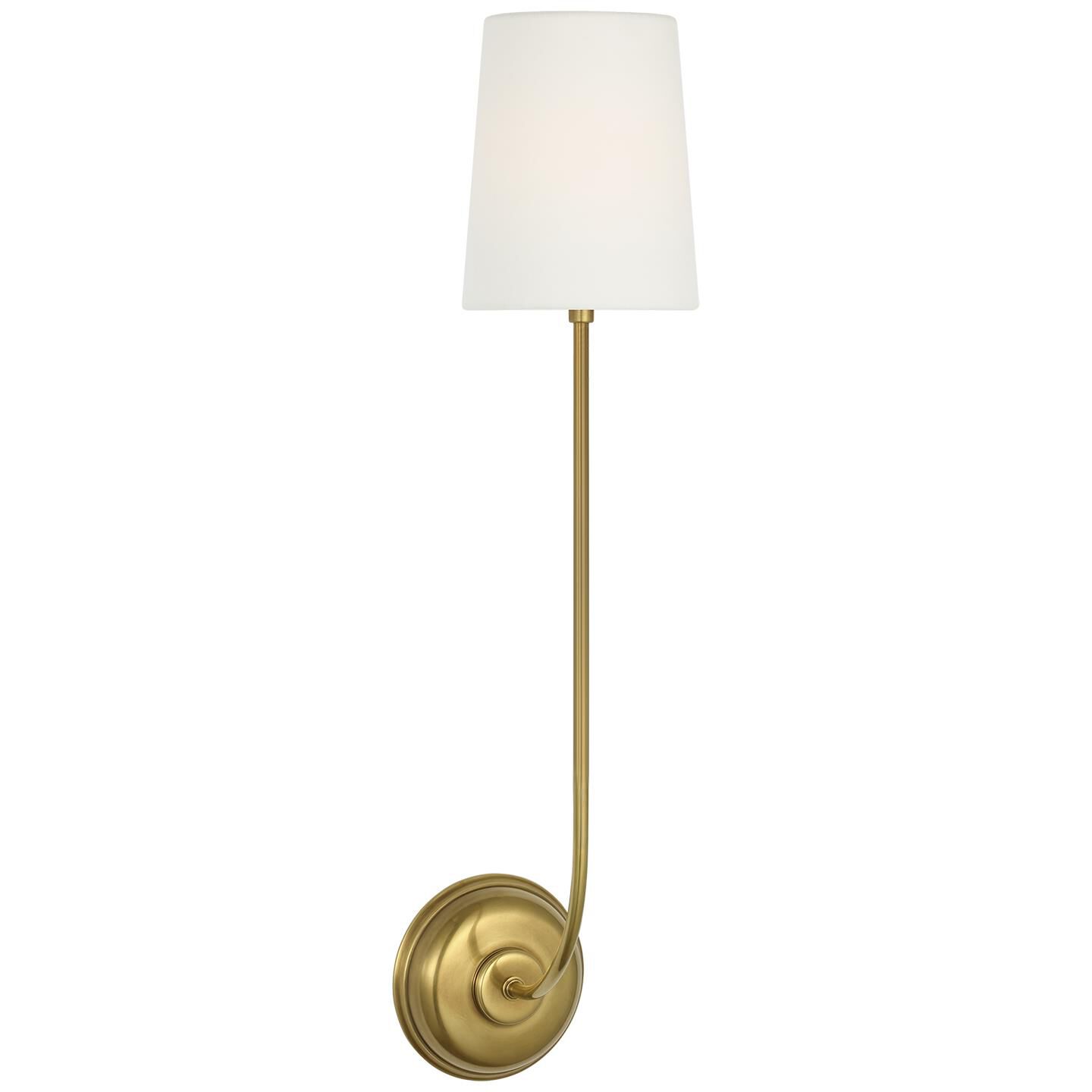 Shown in Hand-Rubbed Antique Brass finish and Linen shade