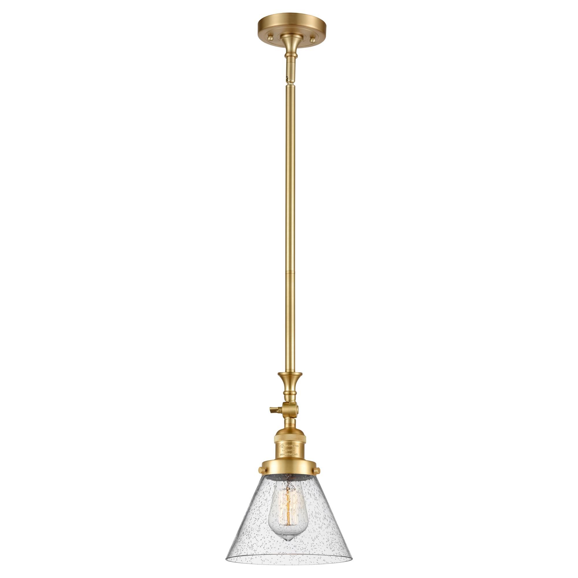Shown in Satin Gold finish and Seedy Large Cone glass