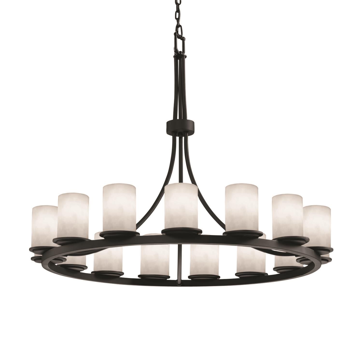 Shown in Matte Black finish and Faux Alabaster glass and Cylinder with Flat Rim (CLD) shade