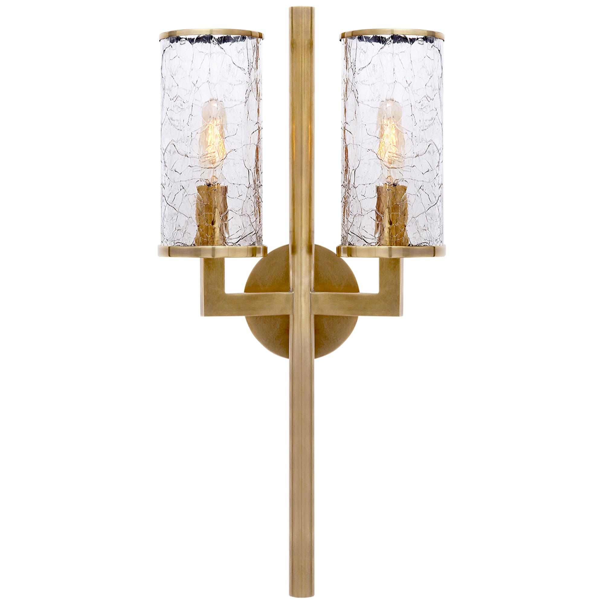 Shown in Antique-Burnished Brass finish and Crackle glass