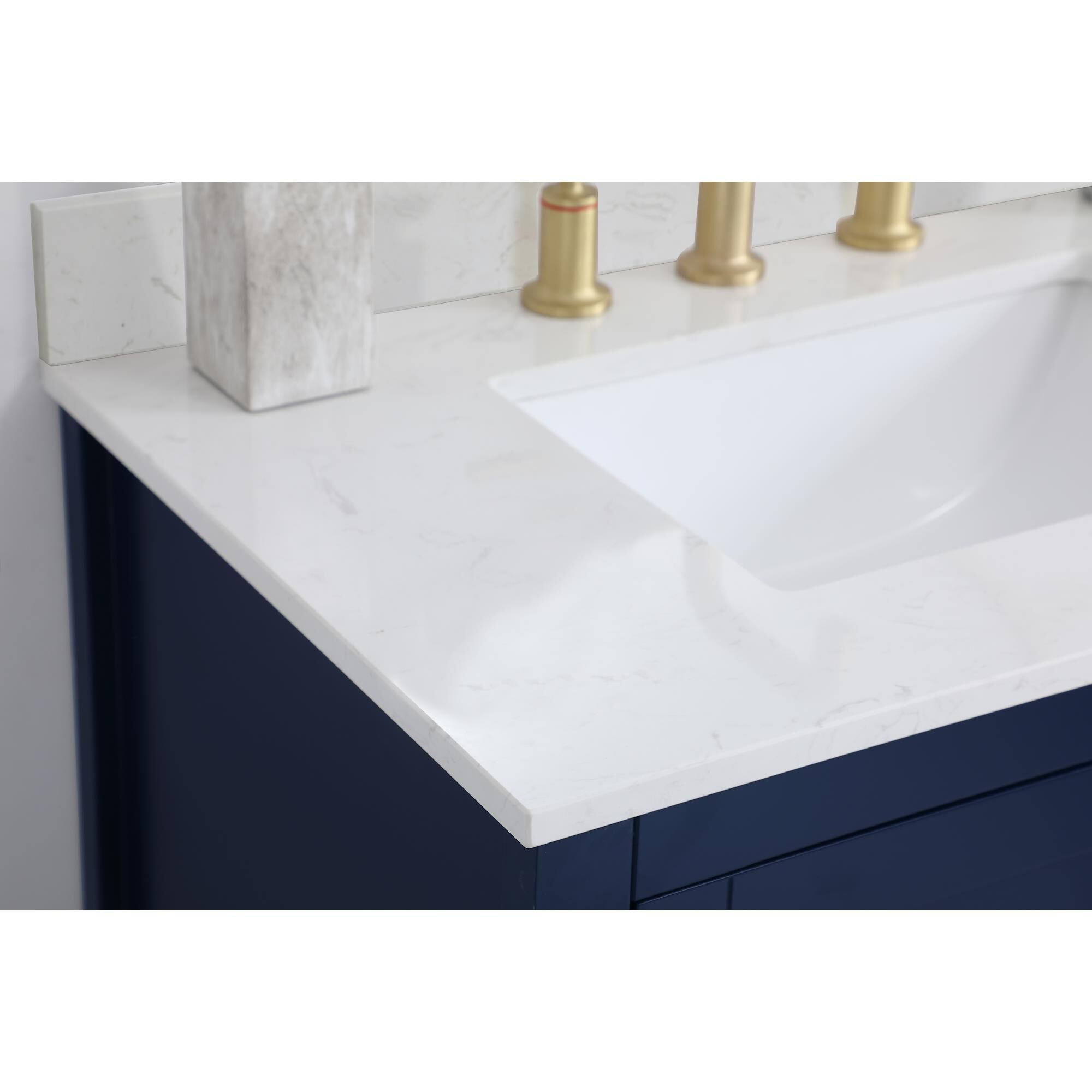 Shown in Blue And Gold With Calacatta Quartz finish