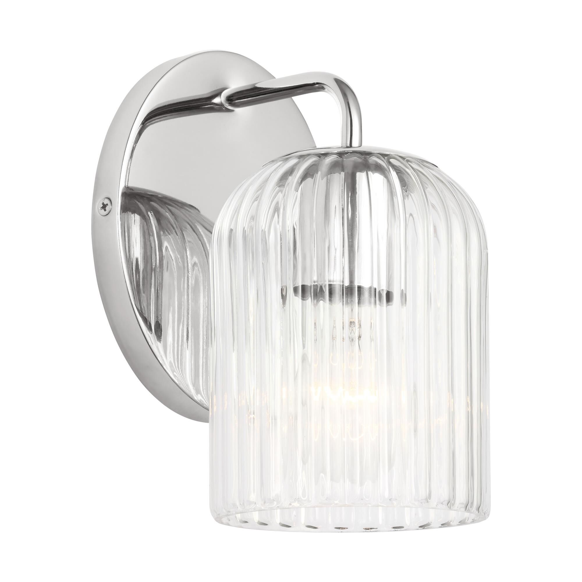 Shown in Chrome finish and Clear Ribbed glass