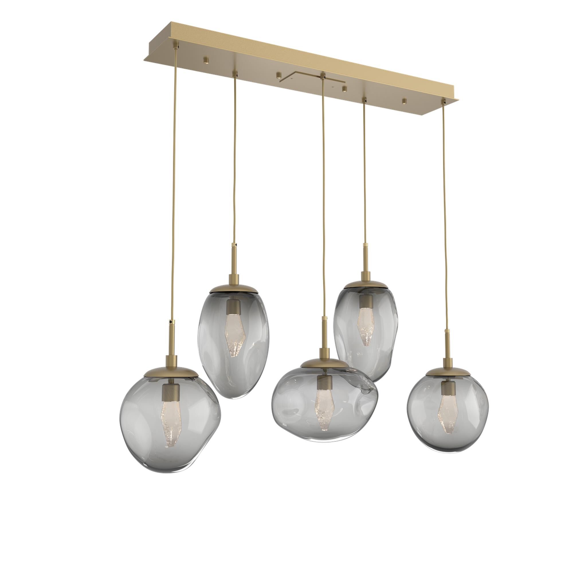 Shown in Gilded Brass finish and Geo Inner Smoke Outer glass