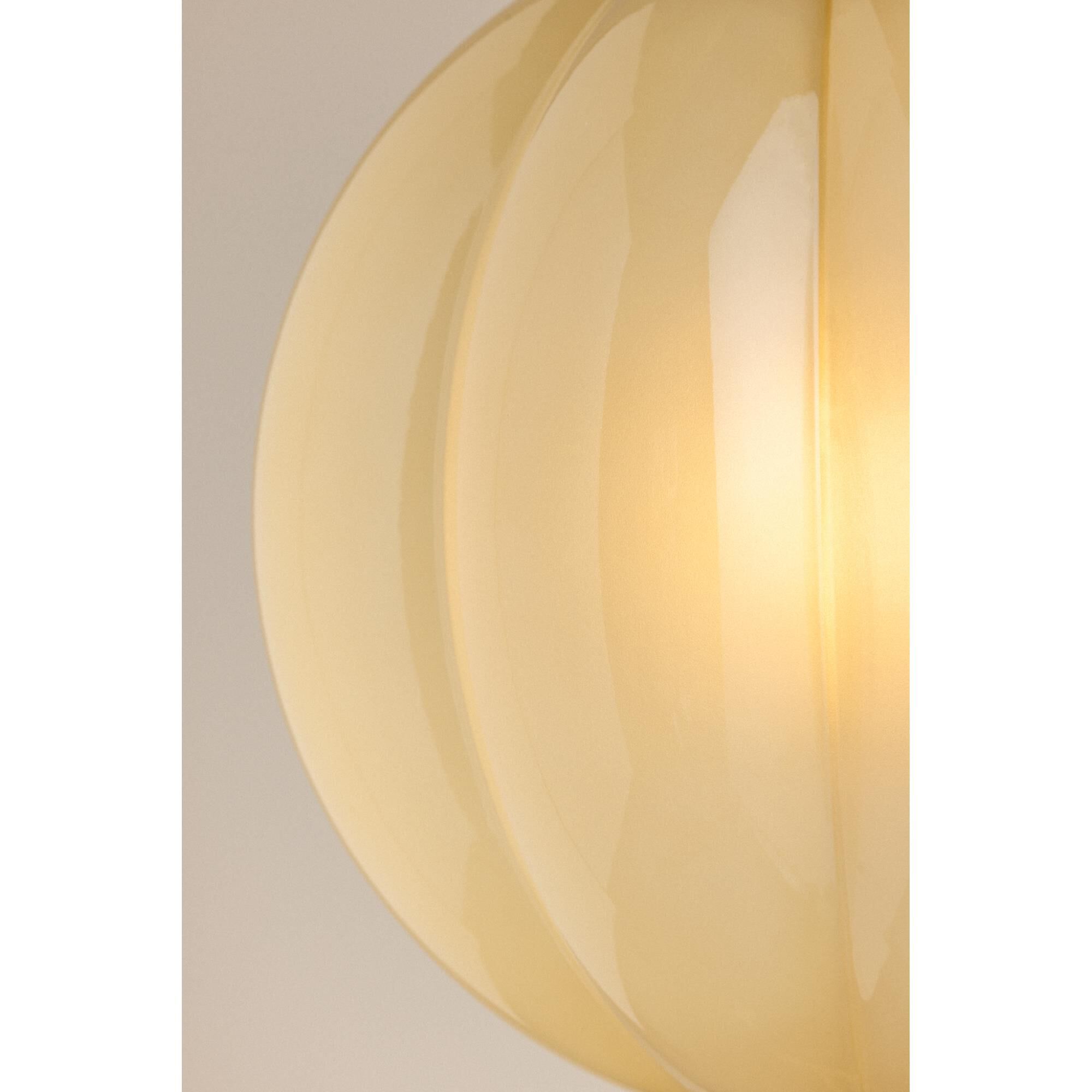 Shown in Aged Brass finish and Cream Etched glass