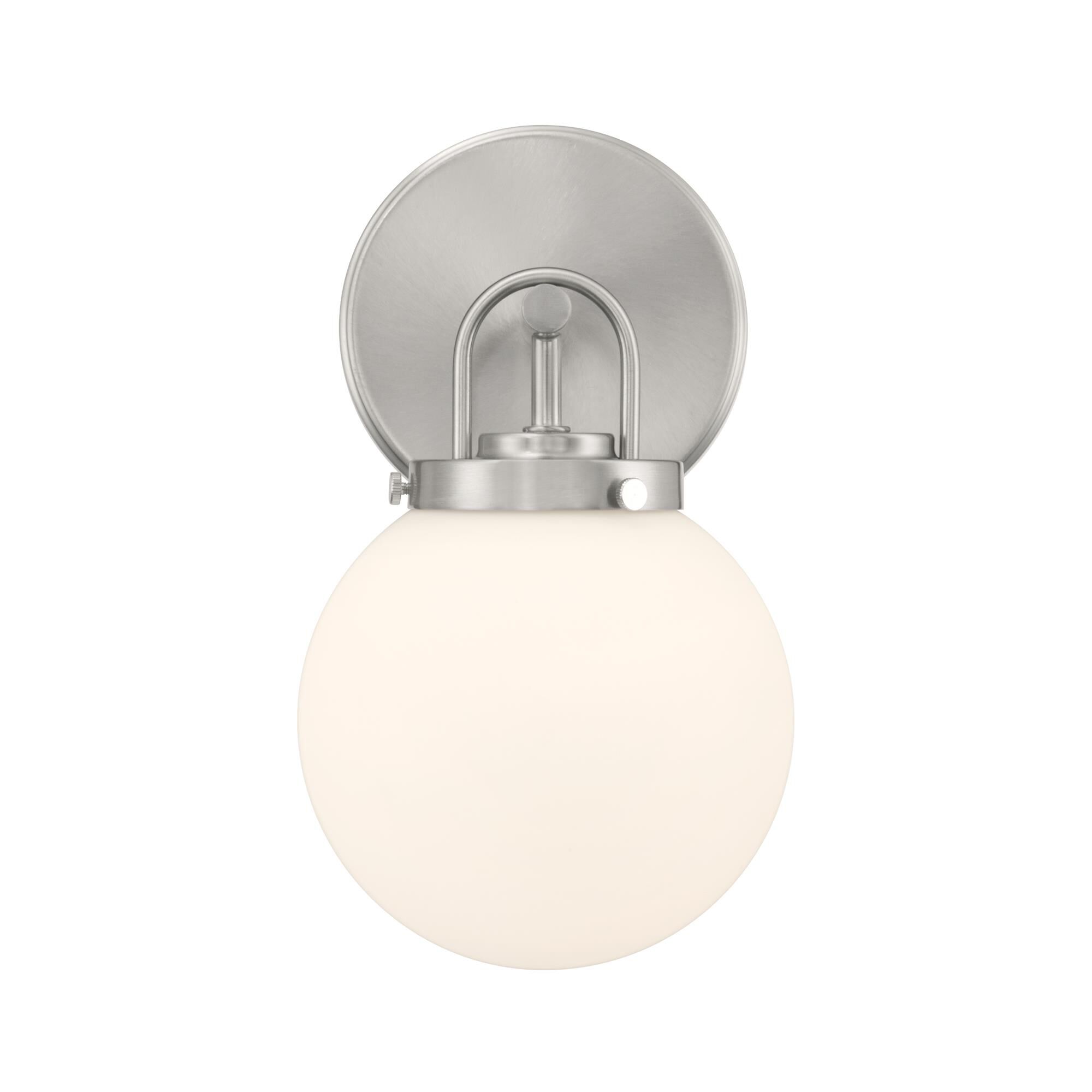 Shown in Brushed Nickel finish and Etched White glass