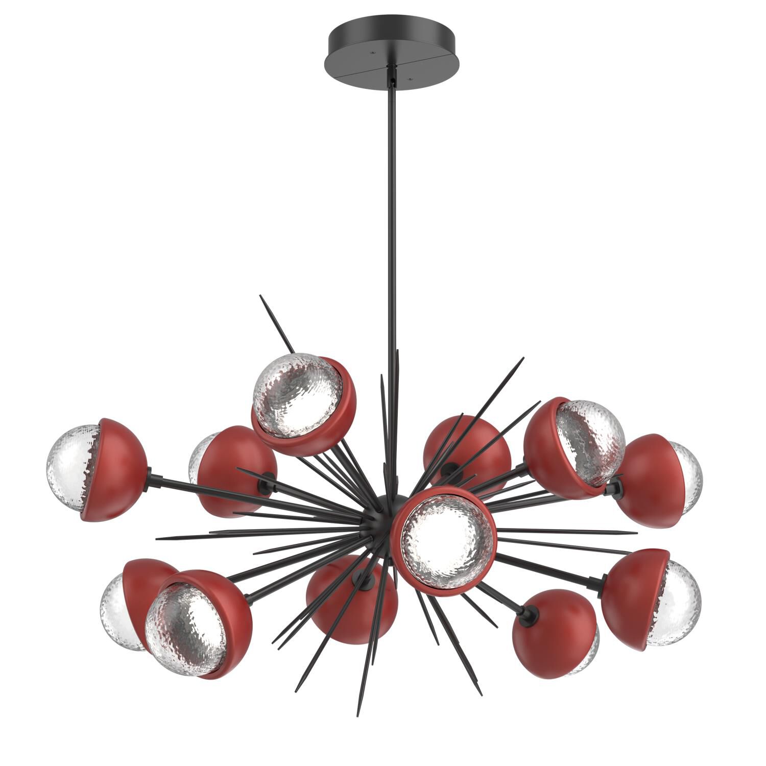 Shown in Matte Black finish and Clear glass and Cinnamon Red accent