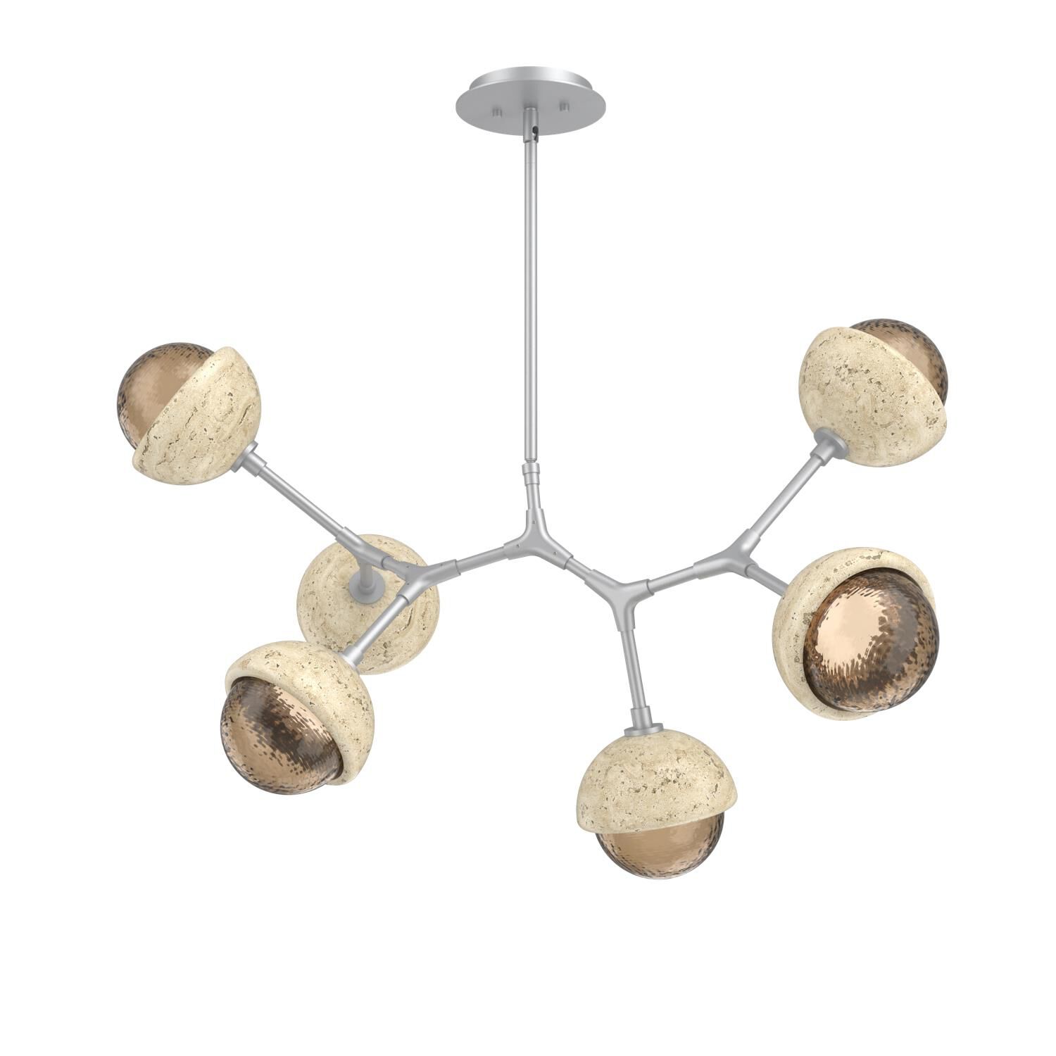 Shown in Classic Silver finish and Bronze glass and Travertine Stone accent