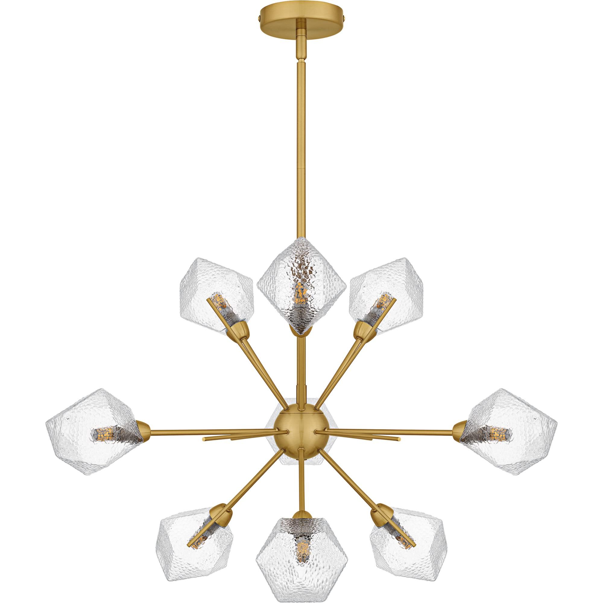 Shown in Brushed Gold finish and Clear Textured Glass shade