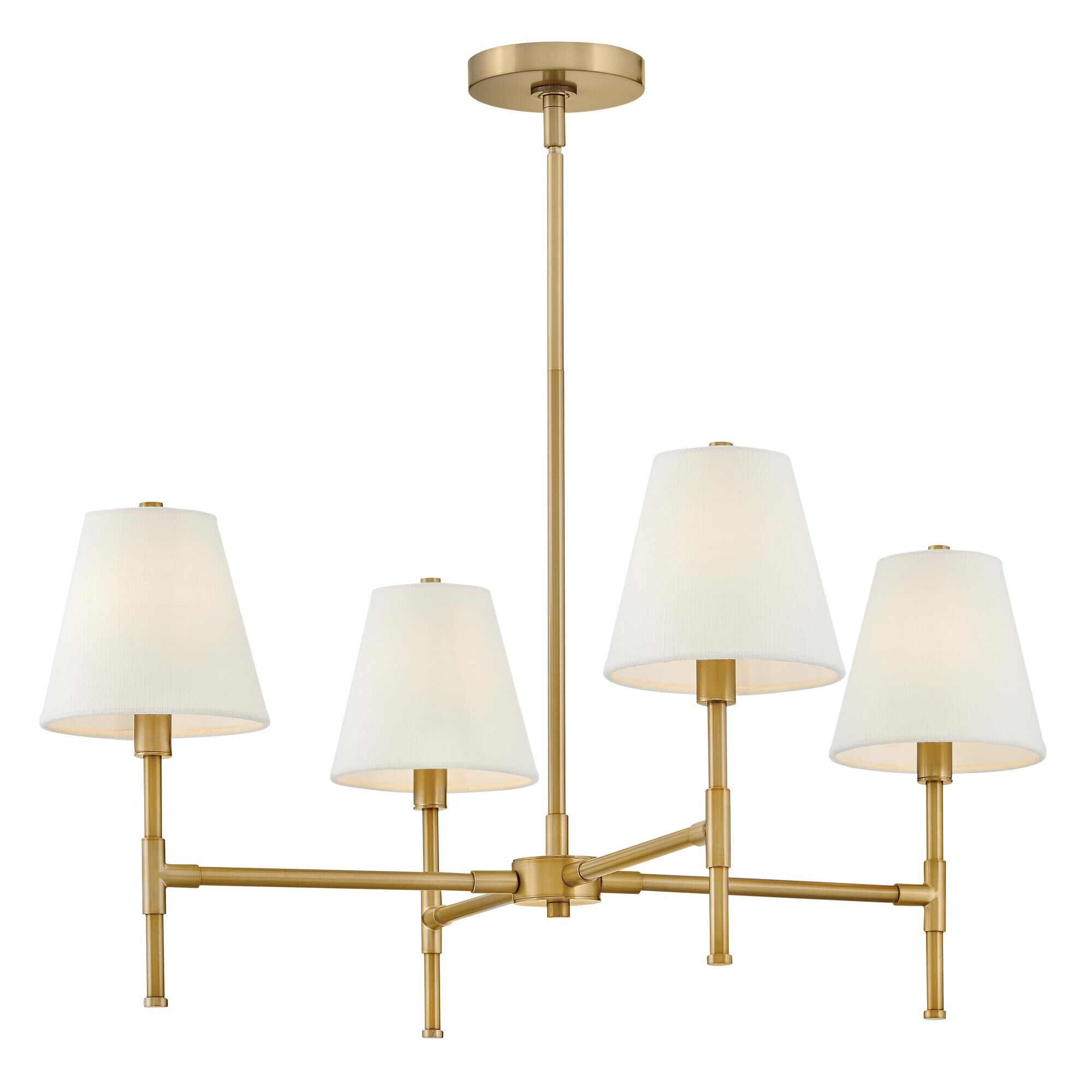 Shown in Lacquered Brass finish and White Linen shade