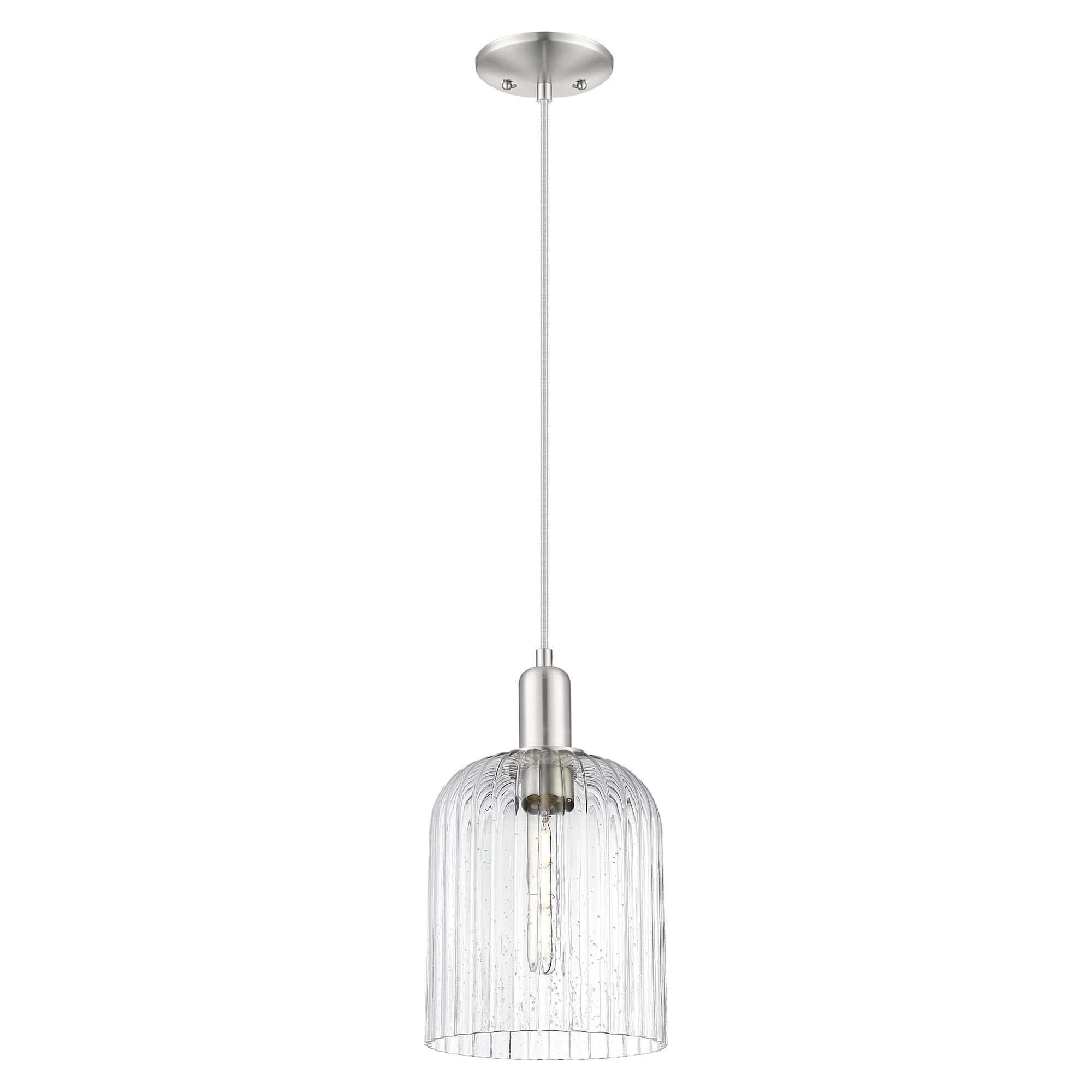 Shown in Brushed Satin Nickel finish and Seedy glass