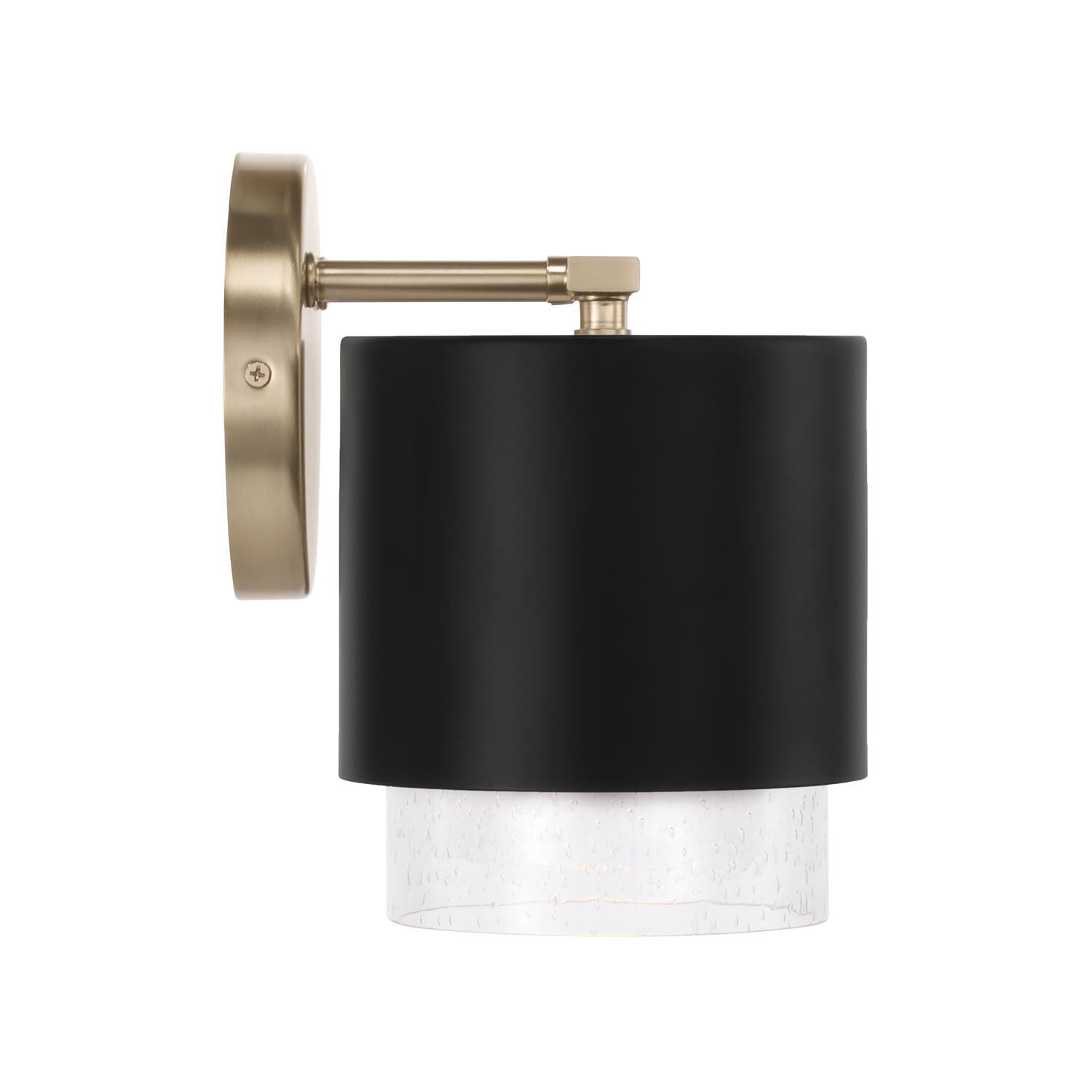 Shown in Matte Brass and Black finish and Clear Seeded glass and Metal with Brass Interior shade