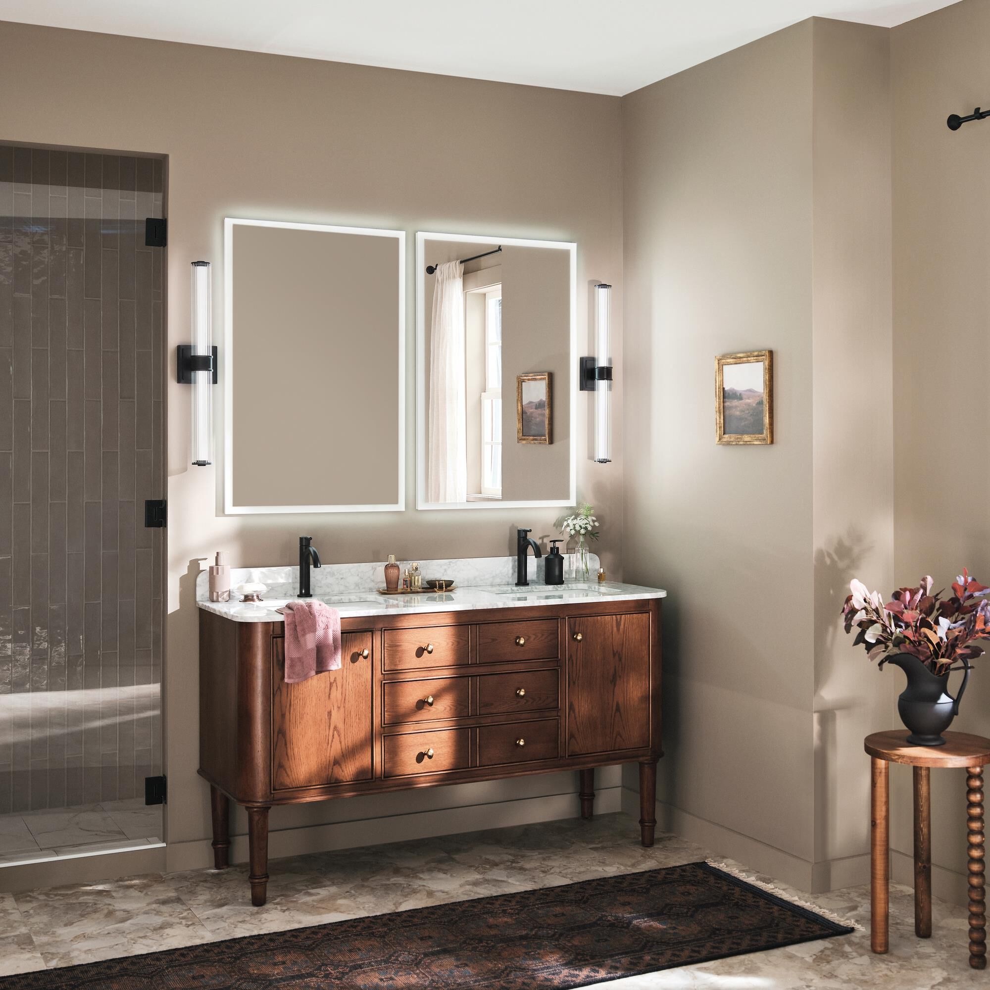 Shown in Black finish and Clear Fluted glass